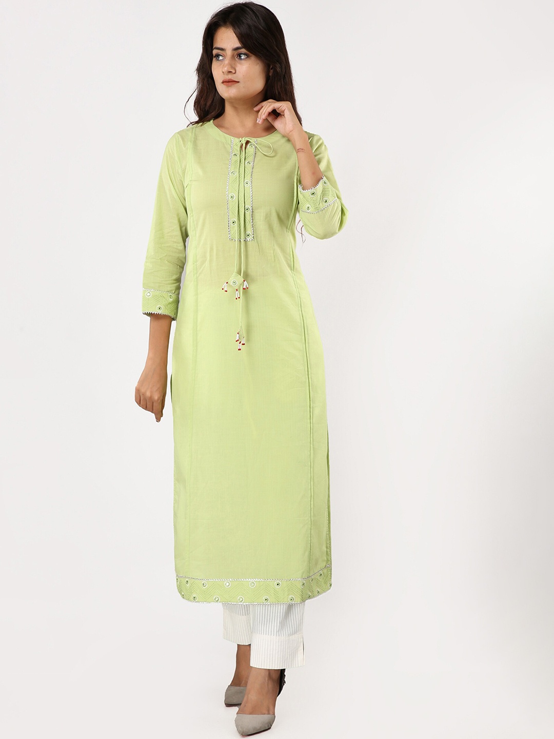 

SKY SHOPPIE Women Lime Green Pure Cotton Kurta with Pant set