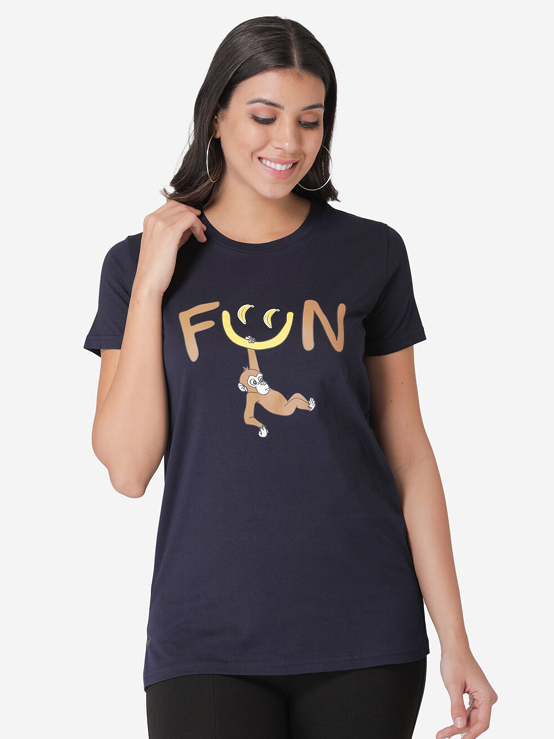 

Vami Women Navy Blue Printed Round Neck T-shirt