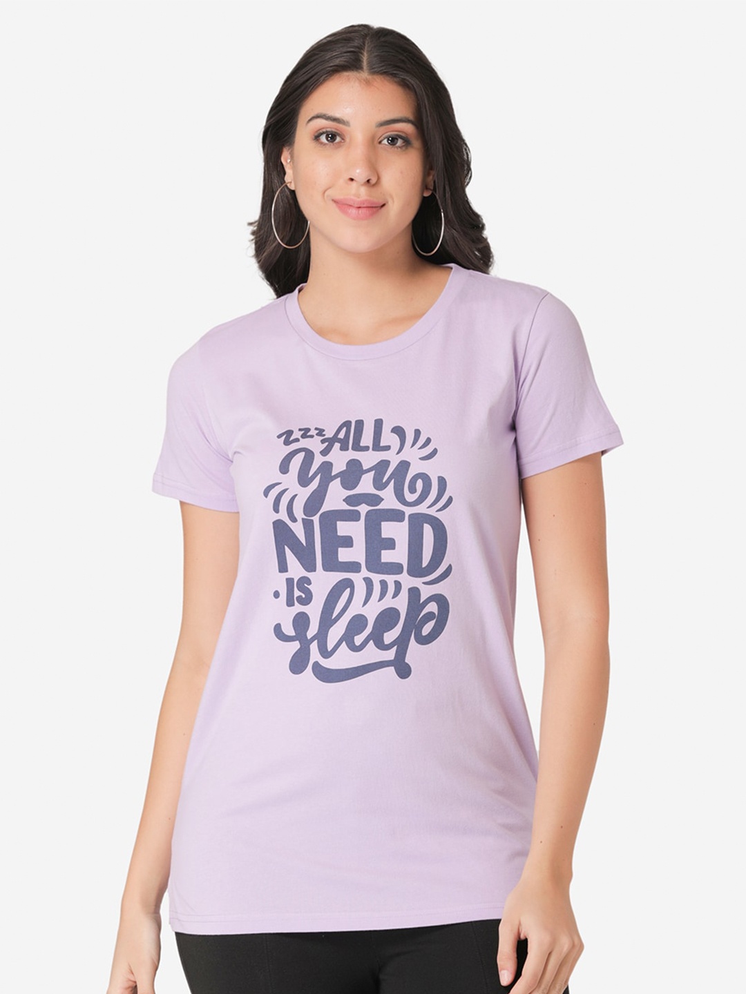 

Vami Women Purple Typography Printed T-shirt