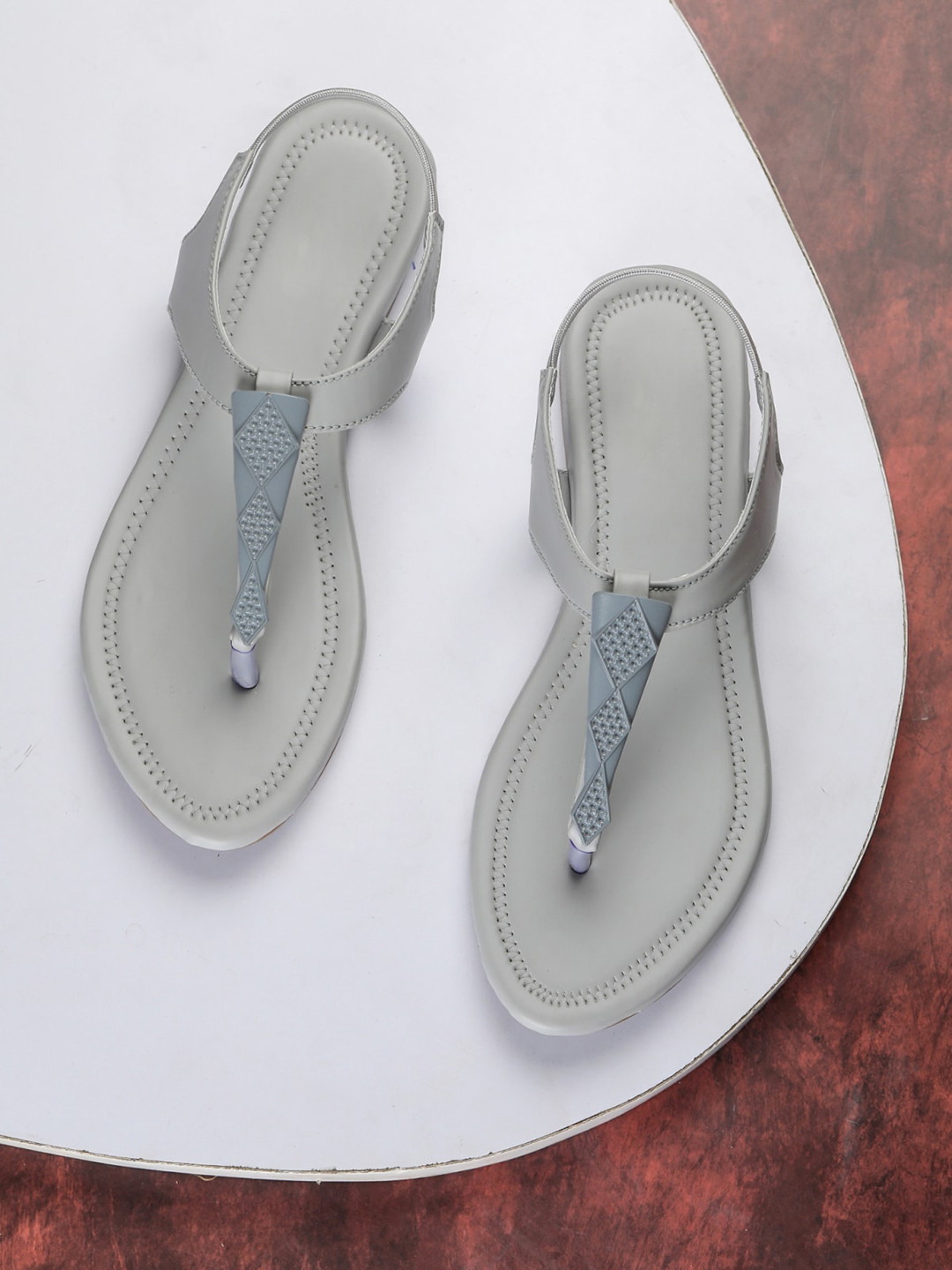 

Myra Women Grey Embellished T-Strap Flats