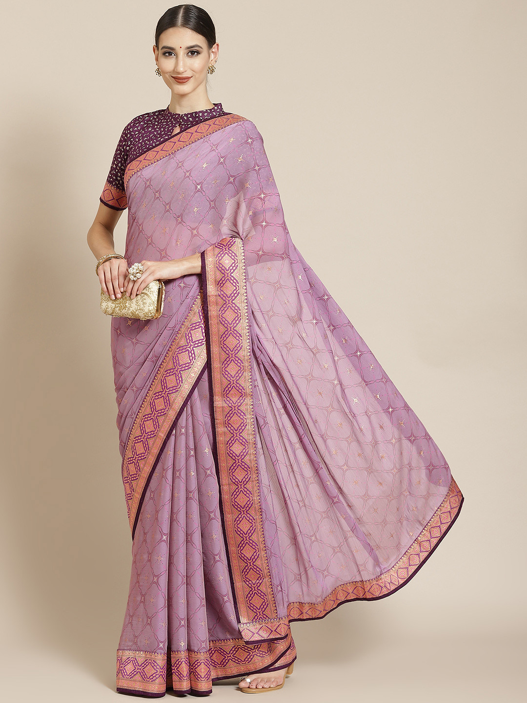 

Satrani Lavender & Purple Woven Design Saree