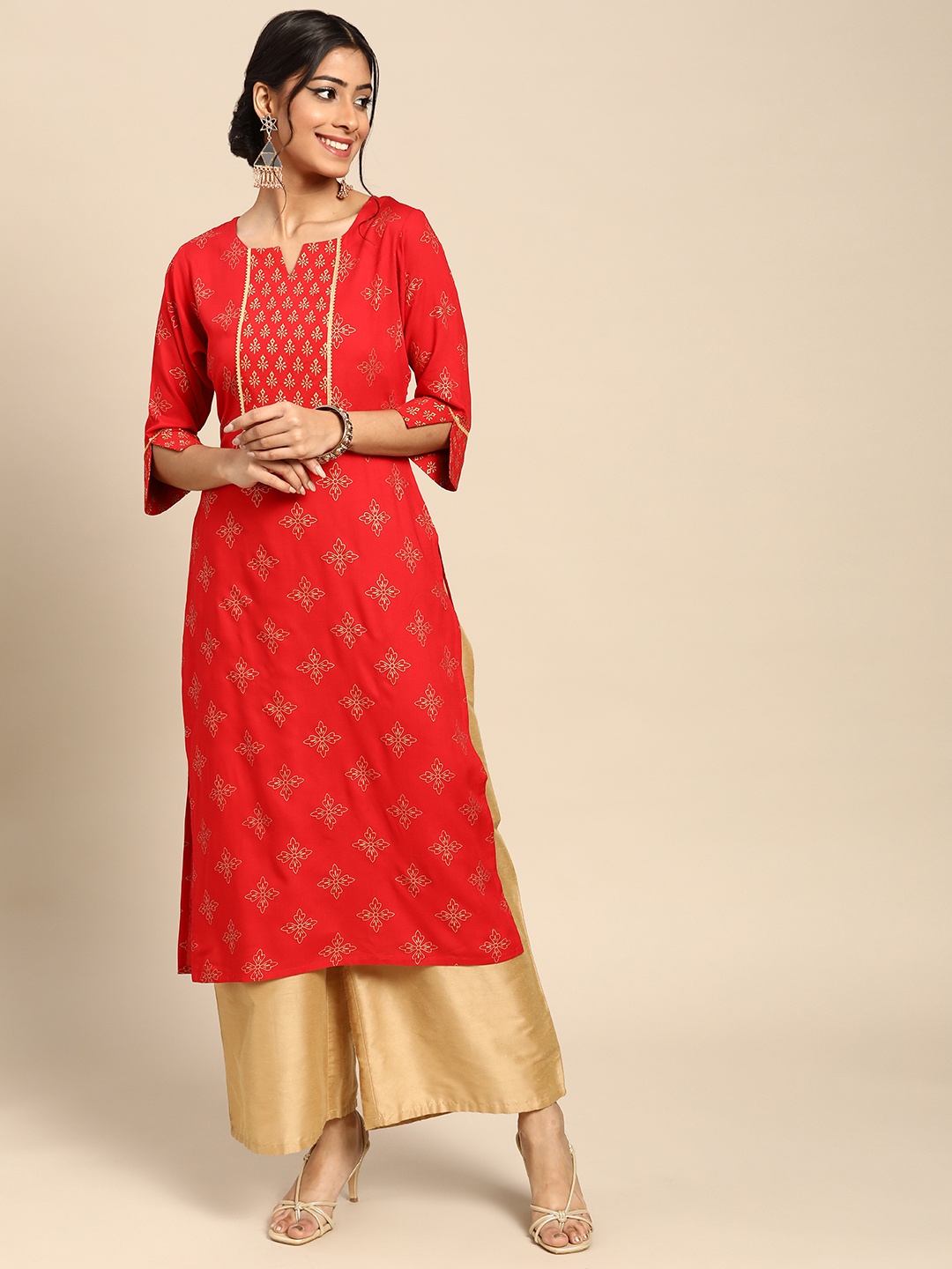 

Gerua By Libas Women Red Golden Ethnic Motifs Printed Kurta