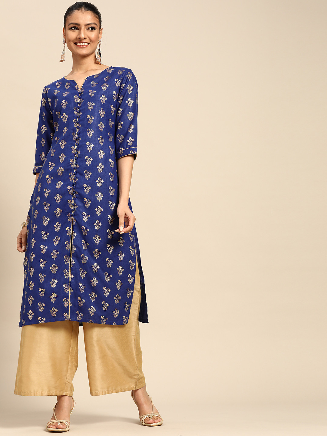 

Gerua By Libas Women Blue Golden Ethnic Printed Kurta