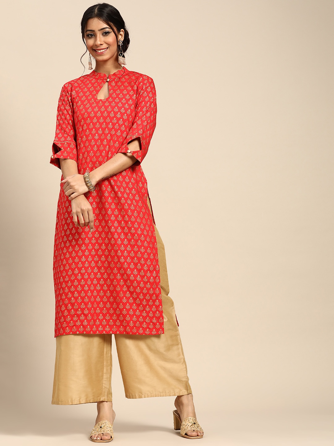 

Gerua By Libas Women Red Golden Ethnic Motifs Printed Kurta
