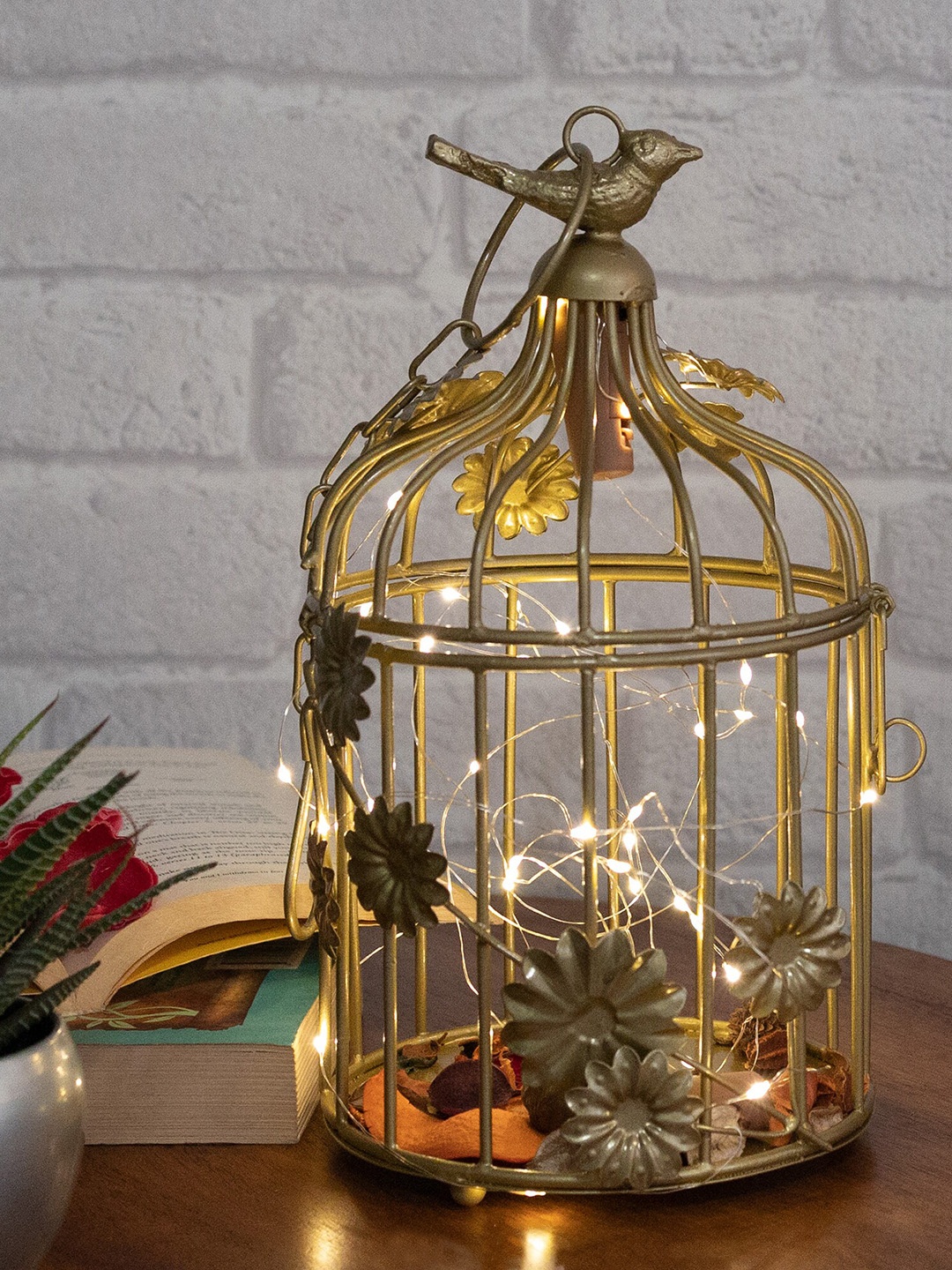

Homesake Gold-Toned Solid Bird Cage With Hanging Chain