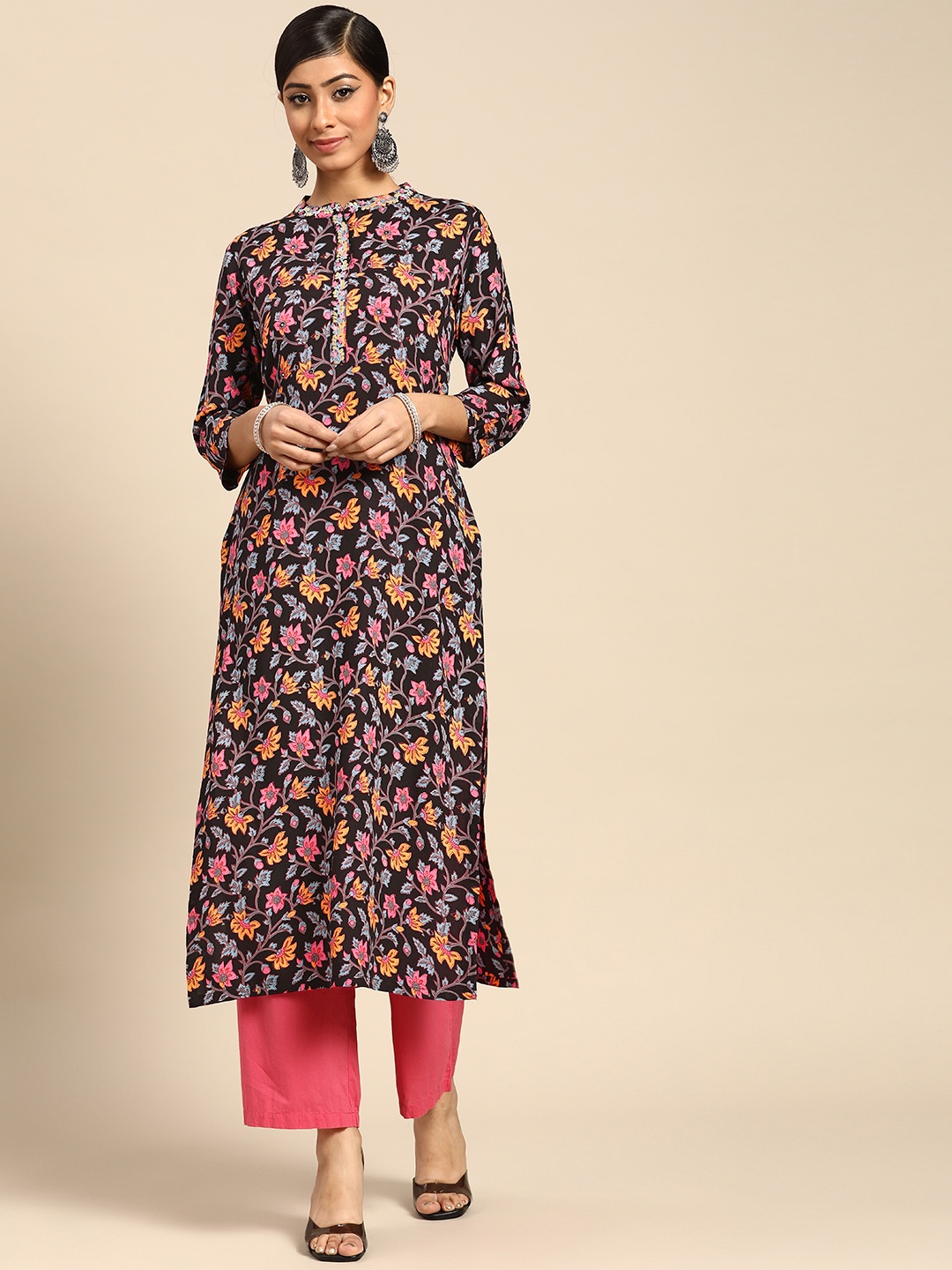 

Gerua By Libas Women Black Pink Ethnic Motifs Printed Kurta