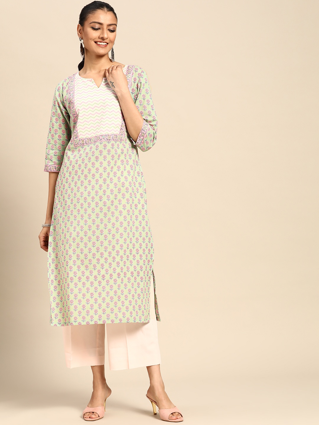 

Gerua By Libas Women Sea Green Pink Ethnic Motifs Printed Kurta