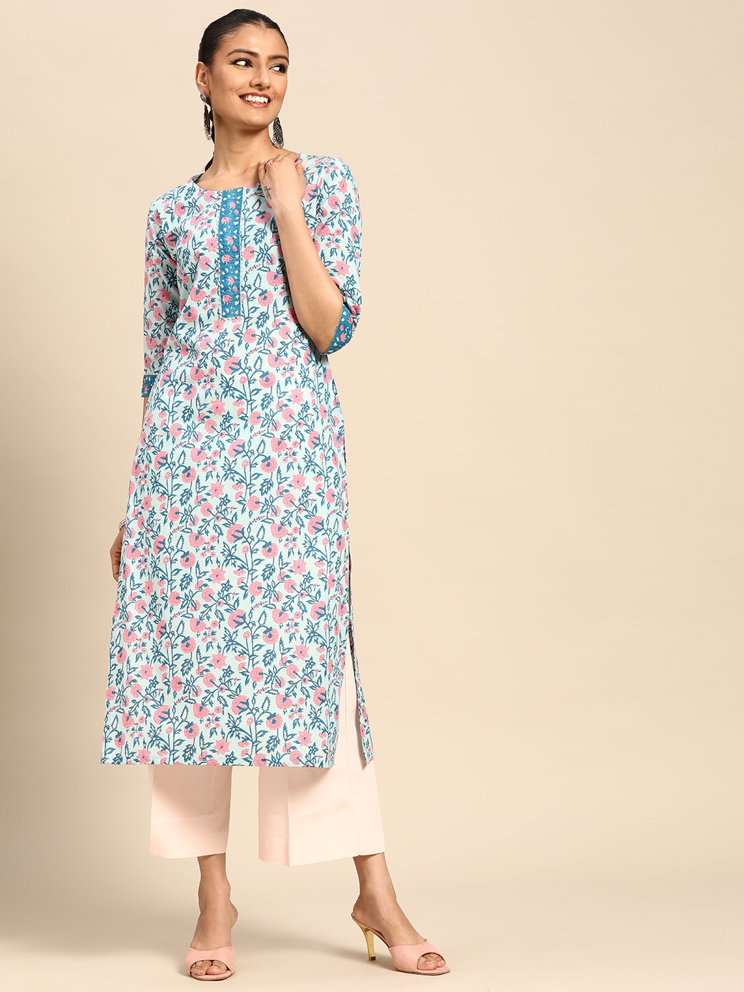 

Gerua By Libas Women Blue Pink Ethnic Motifs Printed Kurta