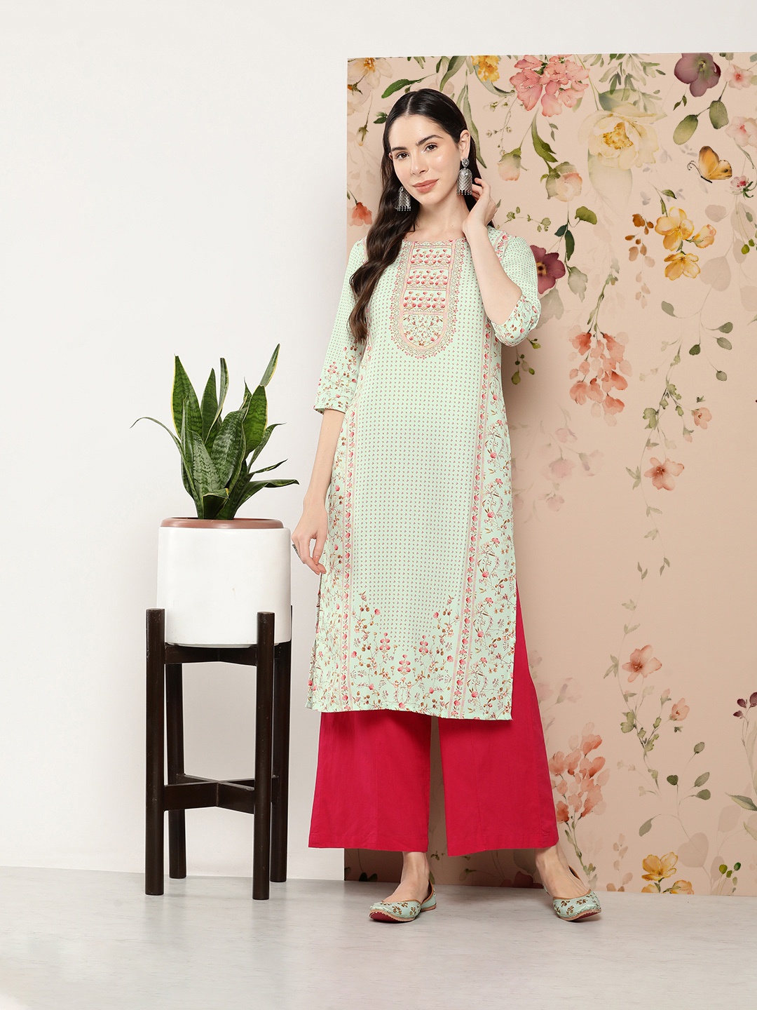 

Gerua By Libas Women Sea Green Pink Ethnic Motifs Printed Kurta