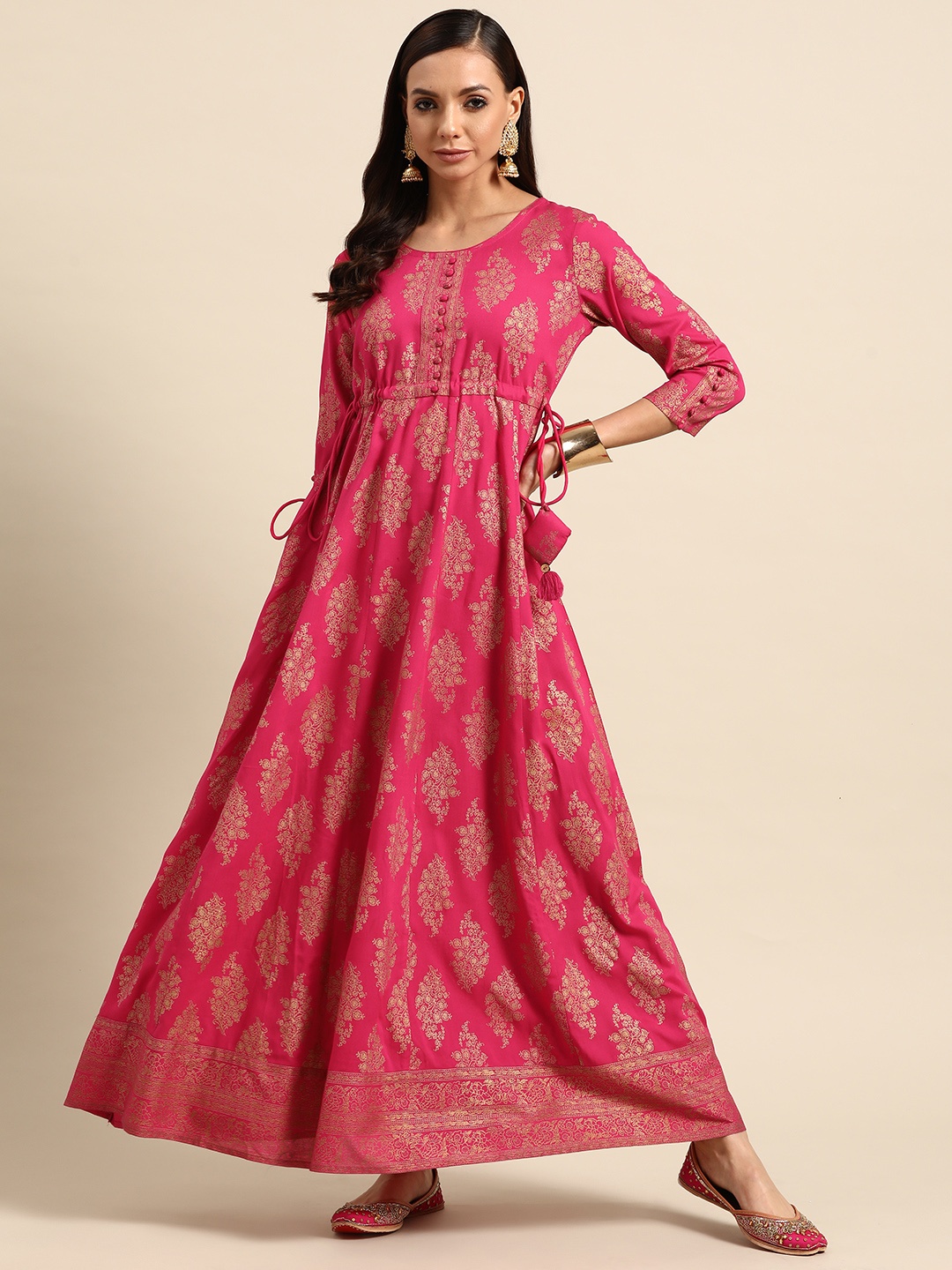 

Gerua By Libas Magenta Gold-Toned Ethnic Motifs Ethnic Maxi Dress