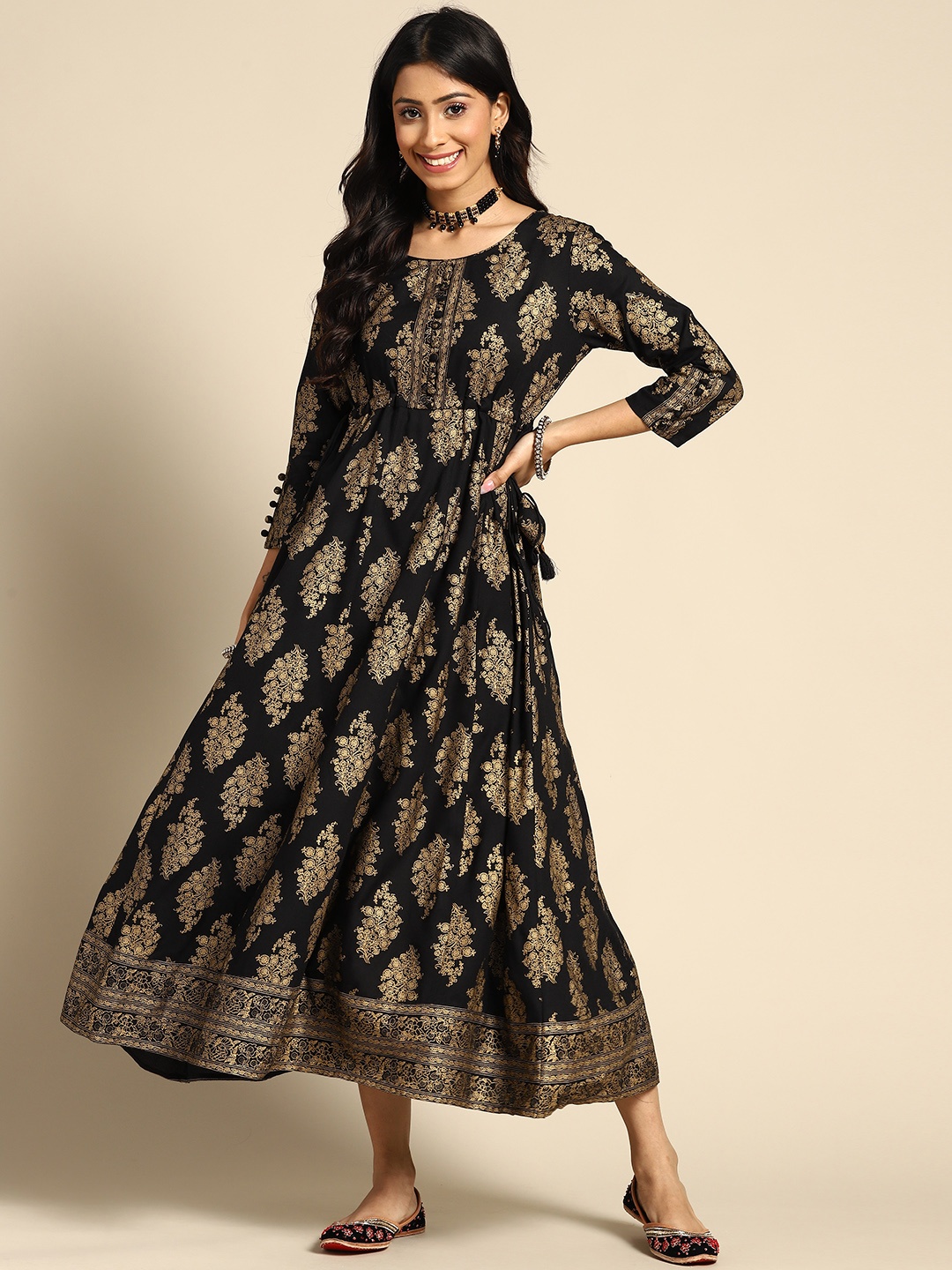 

Gerua By Libas Women Black Gold-Toned Anarkali Kurta