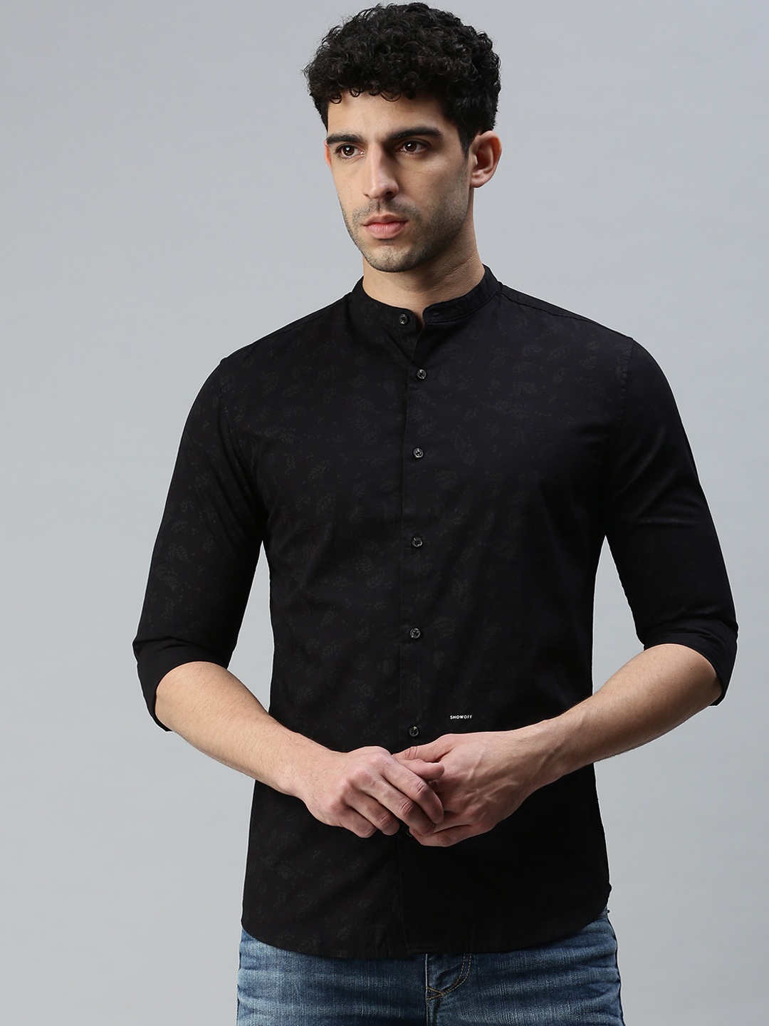 

SHOWOFF Men Black Premium Slim Fit Printed Casual Shirt