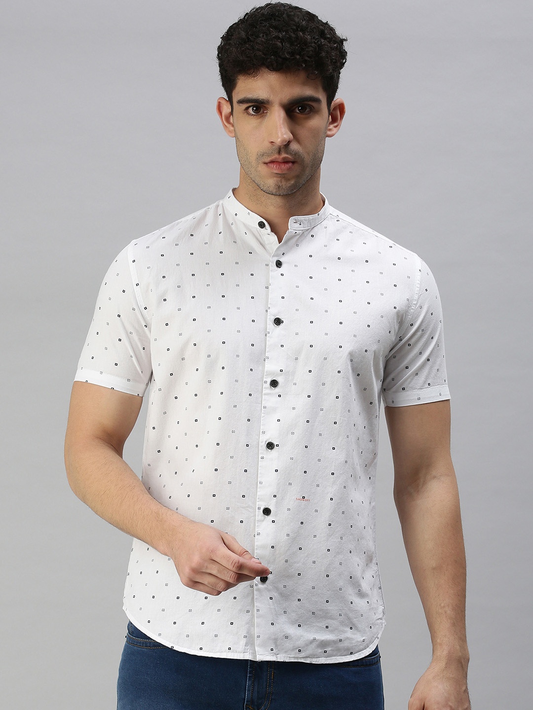 

SHOWOFF Men White Premium Slim Fit Printed Casual Shirt