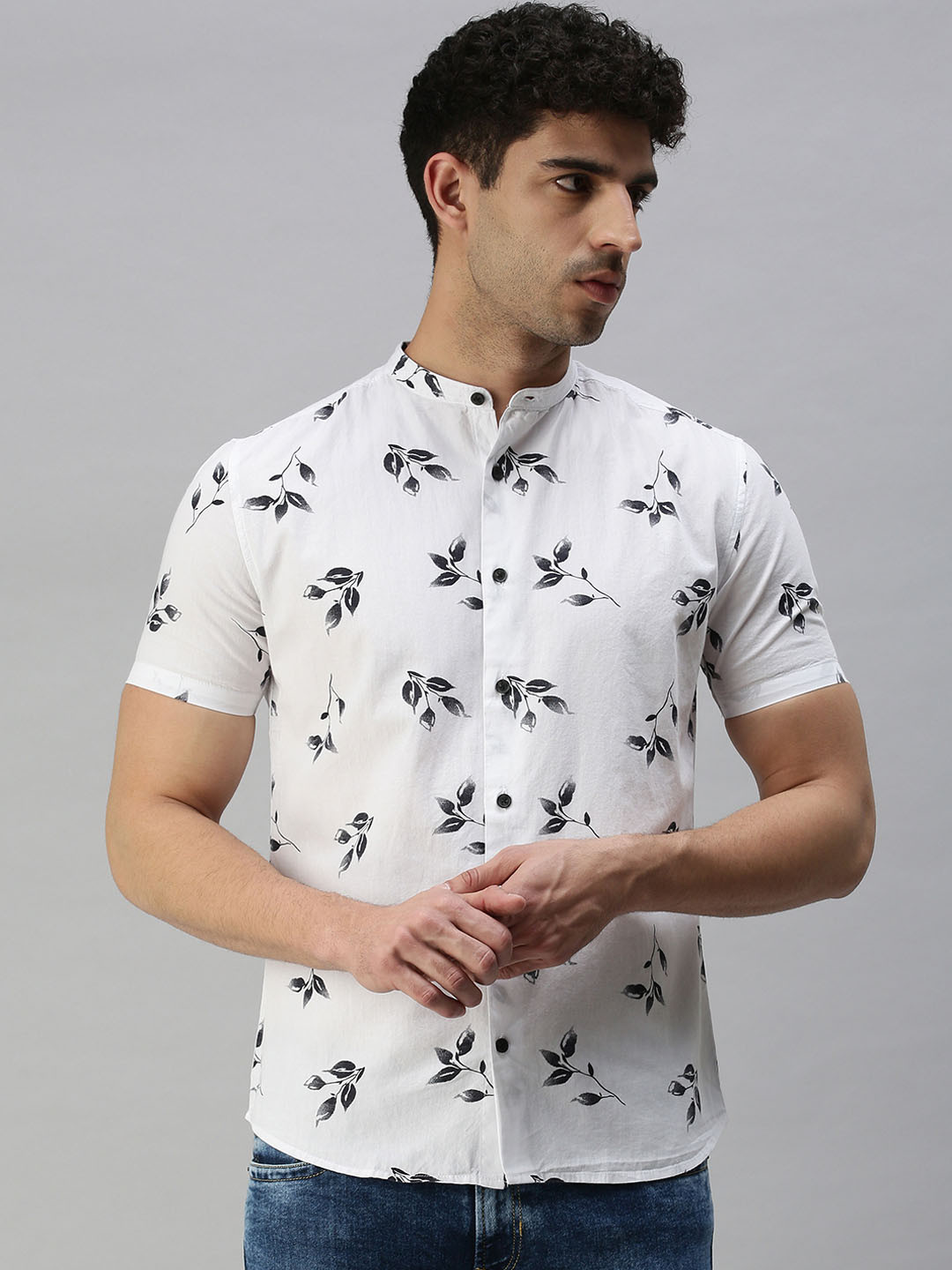 

SHOWOFF Men White Premium Slim Fit Printed Casual Shirt