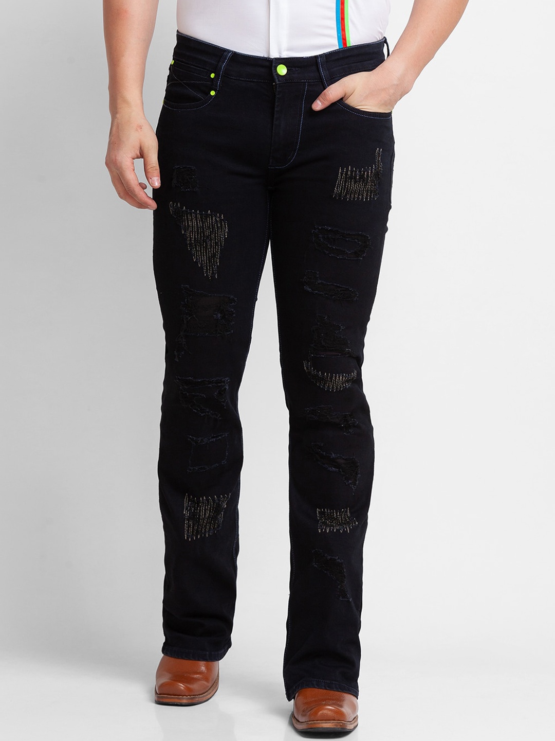 

mode de base Men Black Bootcut Highly Distressed Stretchable Jeans