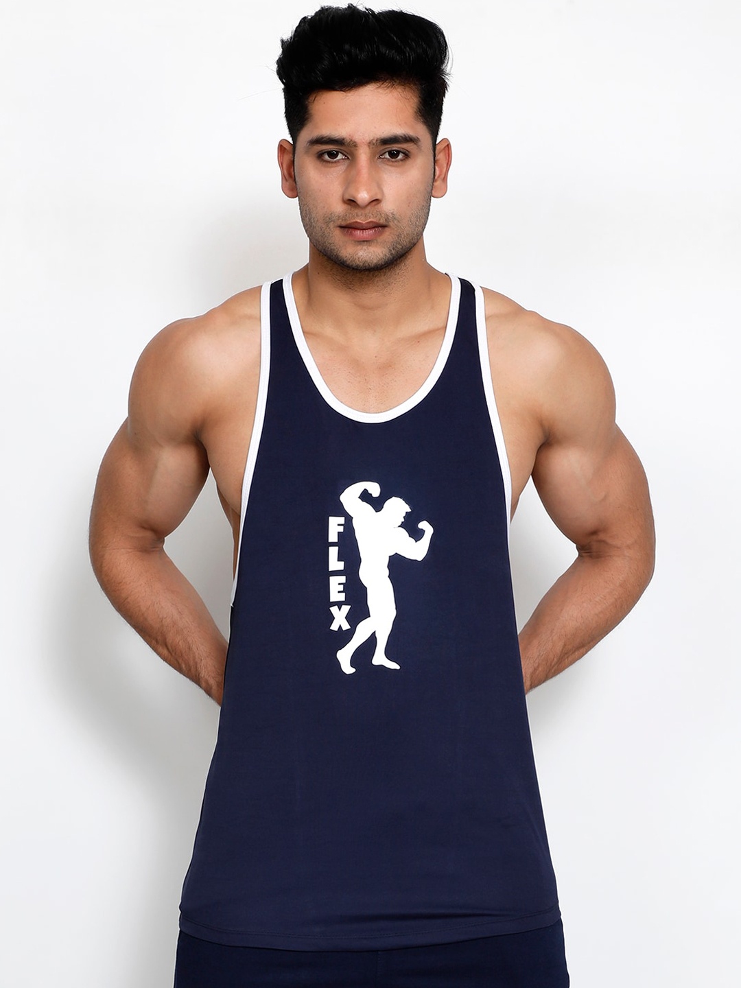 

Yogue Activewear Men Navy & White Printed Vest, Navy blue