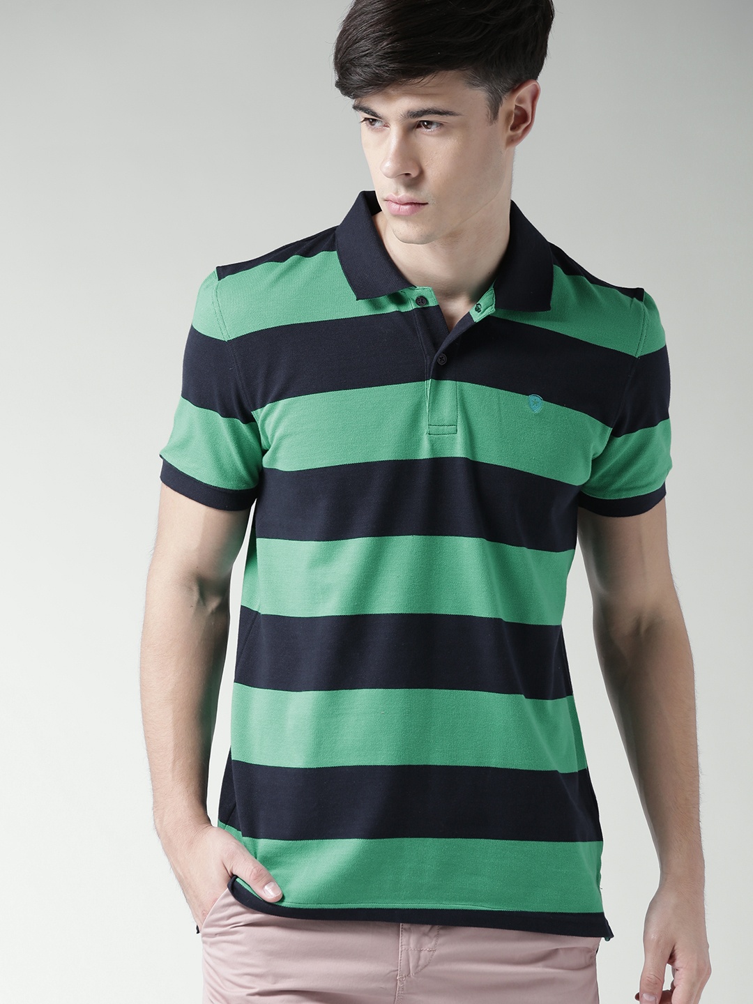 

Celio Men Navy Striped Polo Collar T-shirt, Navy blue