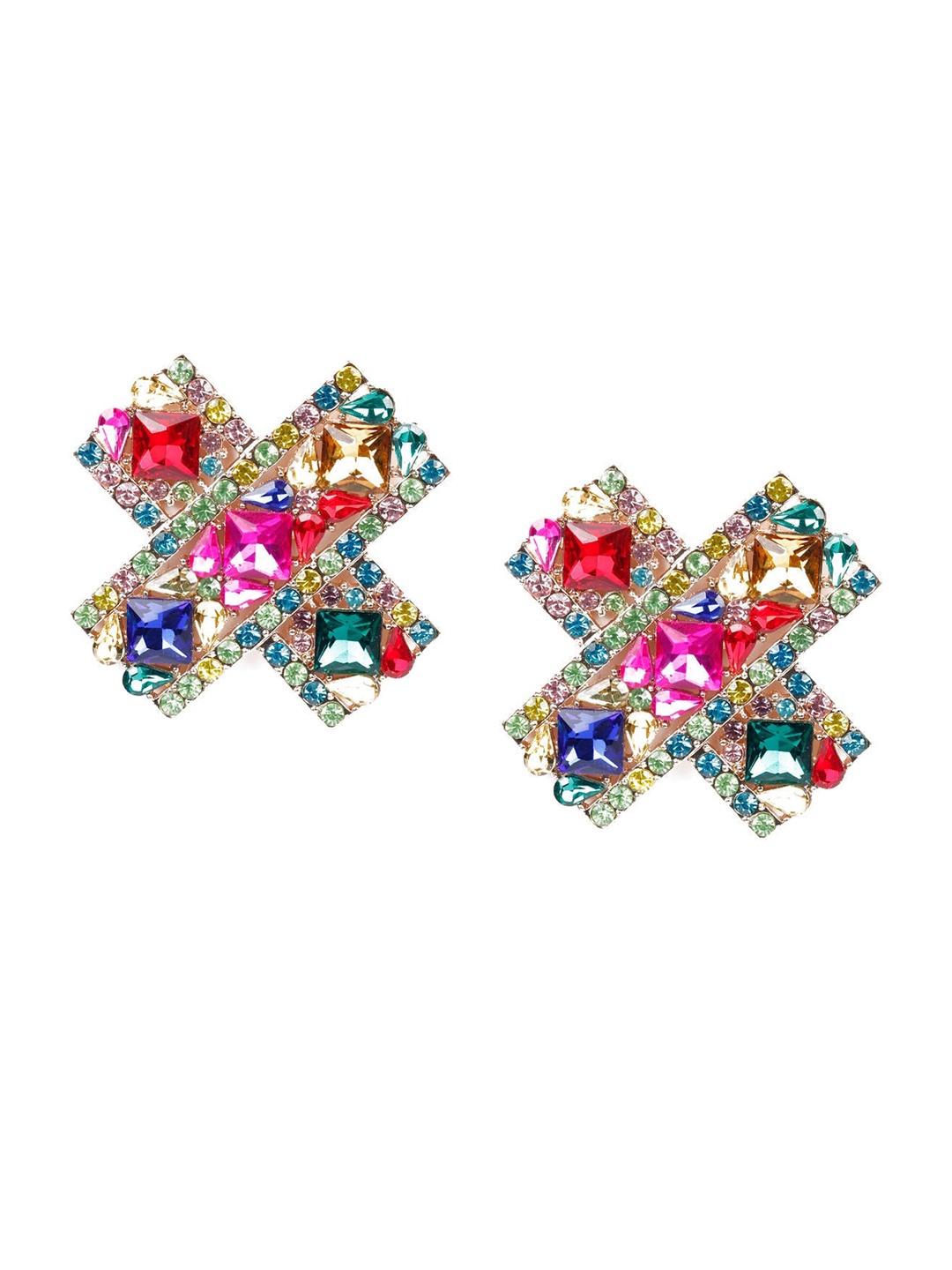 

ODETTE Multicoloured Geometric Studs Earrings, Multi