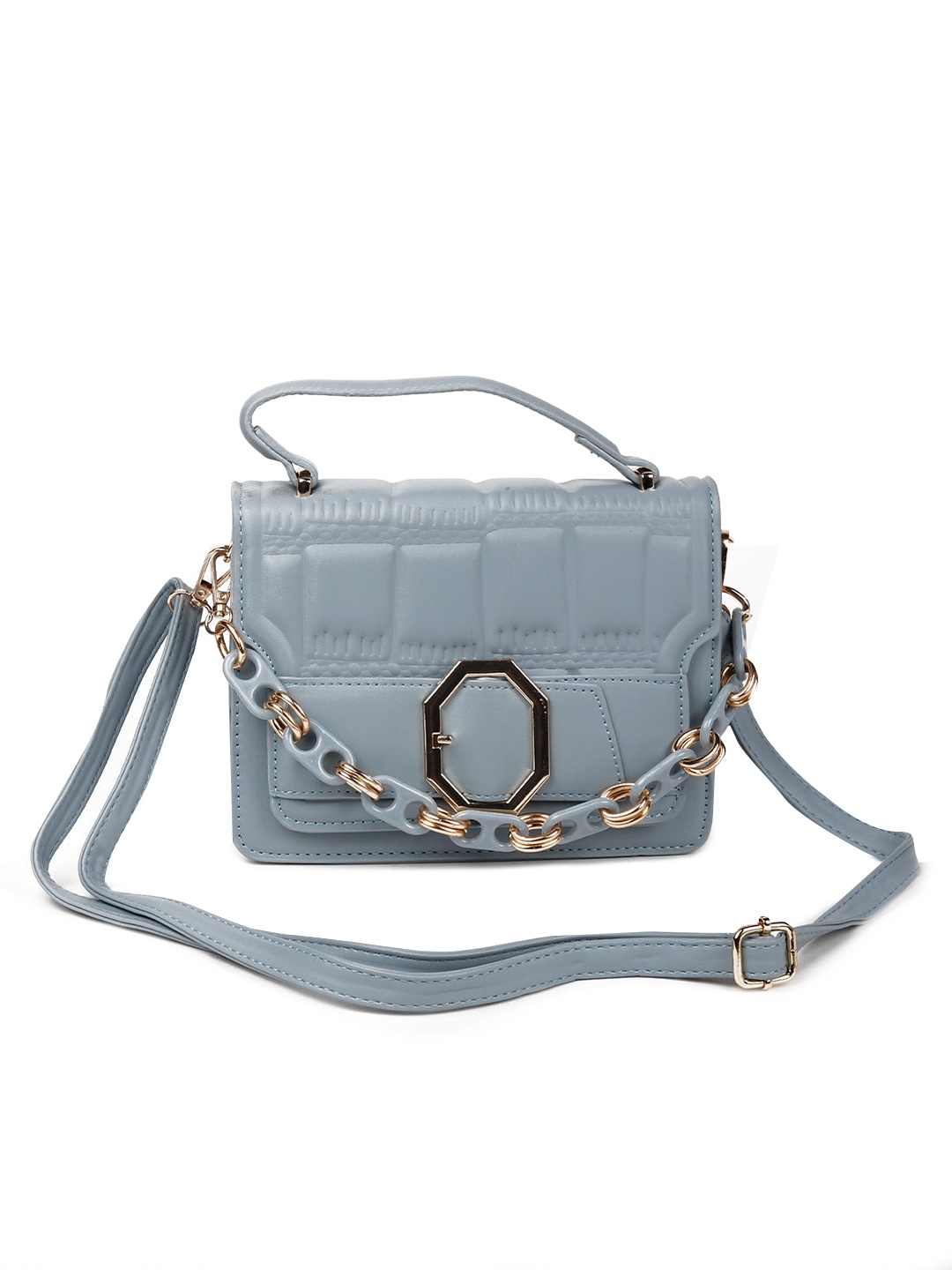 

ODETTE Blue Textured Structured Sling Bag with Quilted