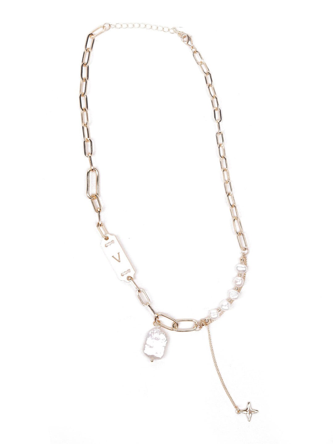 

ODETTE Gold-Toned & White Beaded Link Necklace