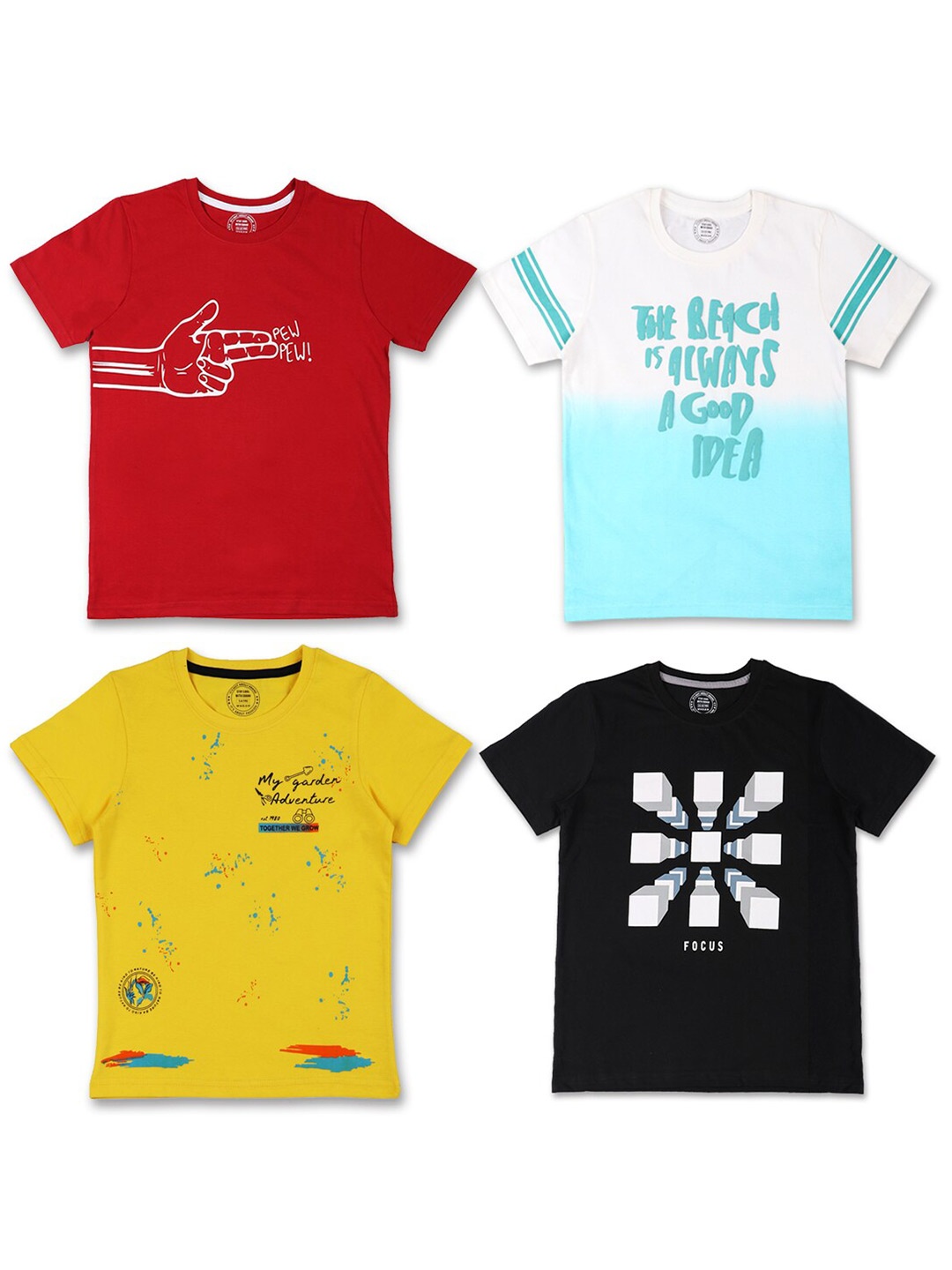 

Benny n Bunny Boys Red & Yellow Pack of 4 Printed T-shirt