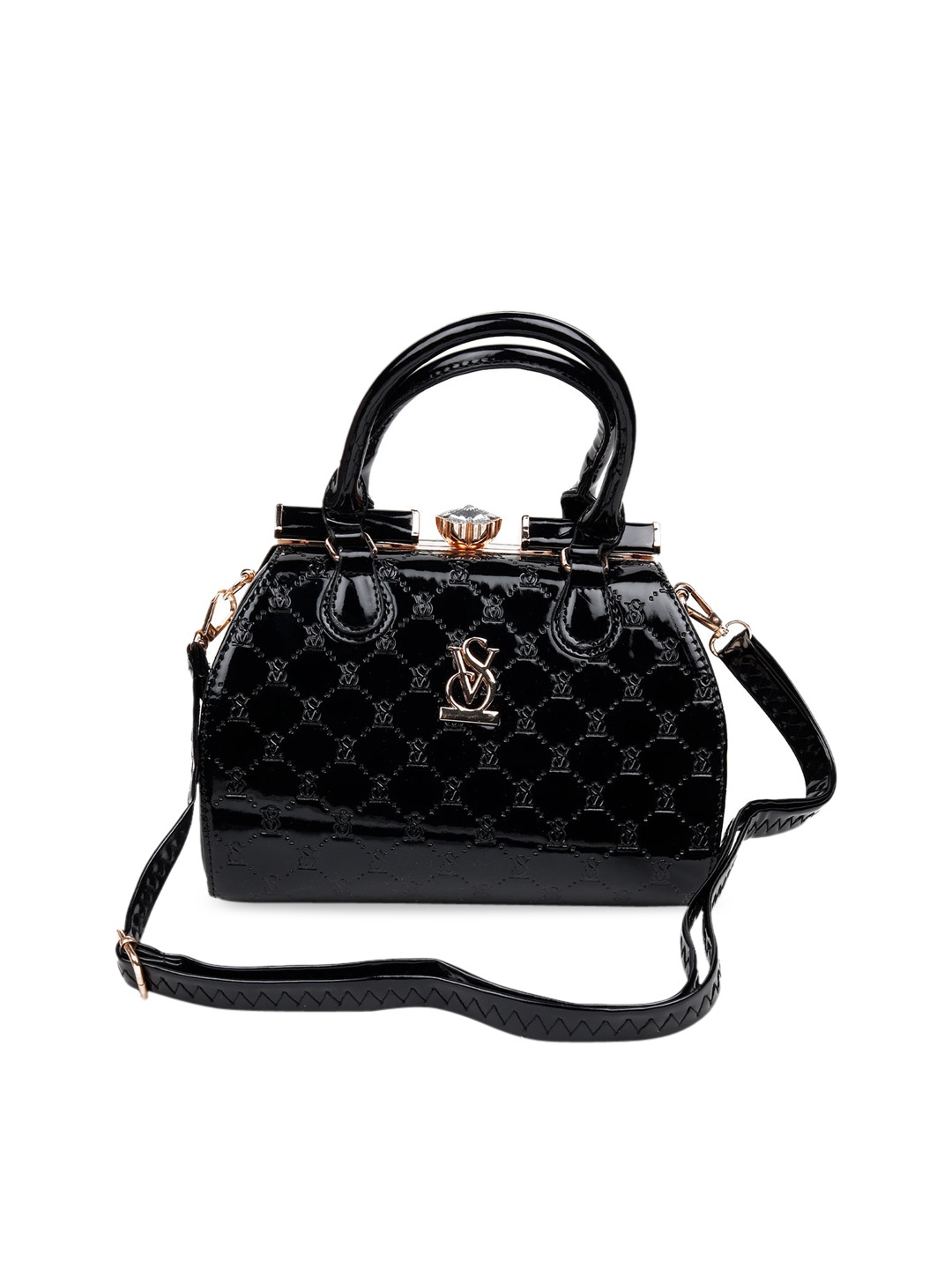 

ODETTE Black Structured Handheld Bag with Cut Work