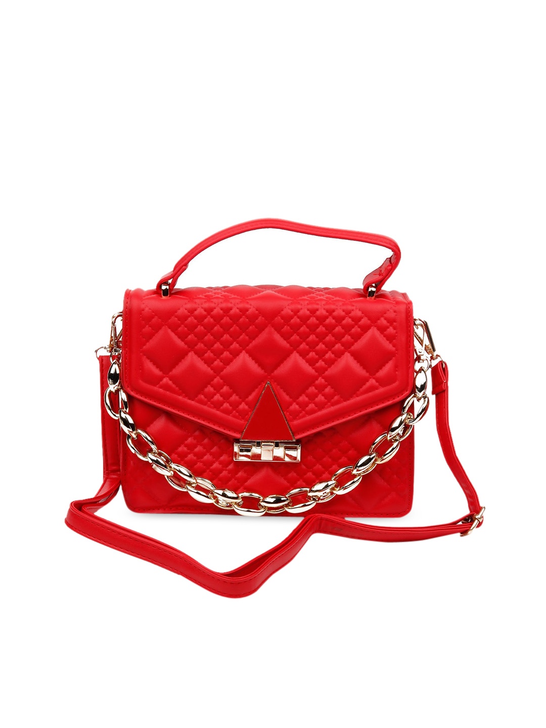 

ODETTE Red Textured Structured Satchel with Quilted