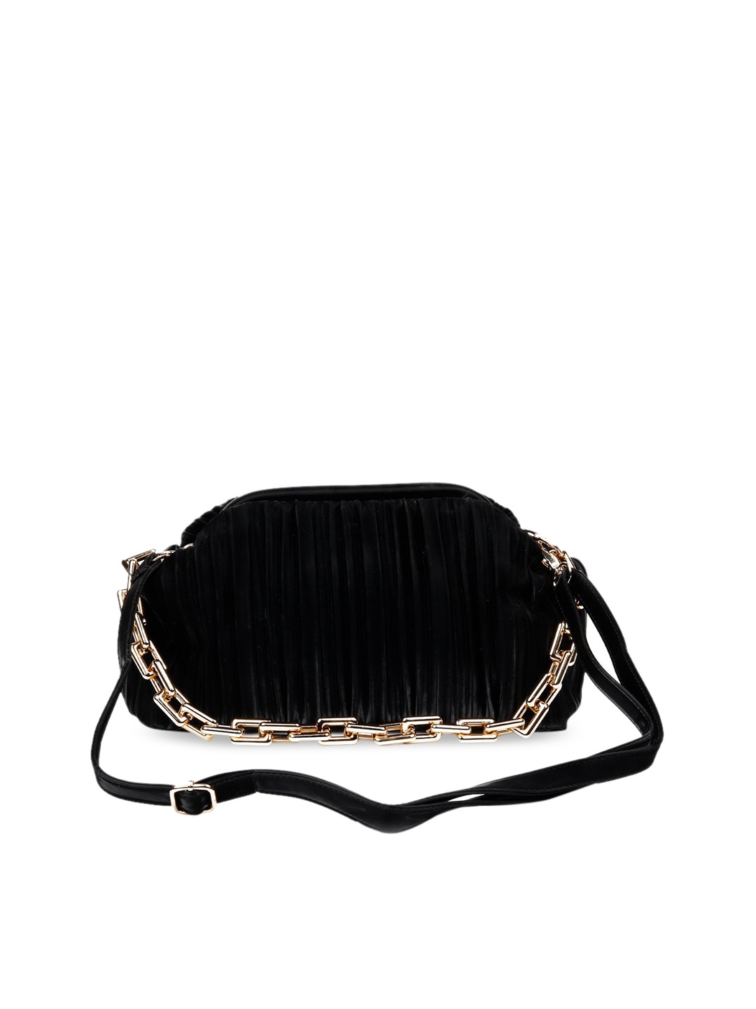 

ODETTE Black Structured Sling Bag with Fringed