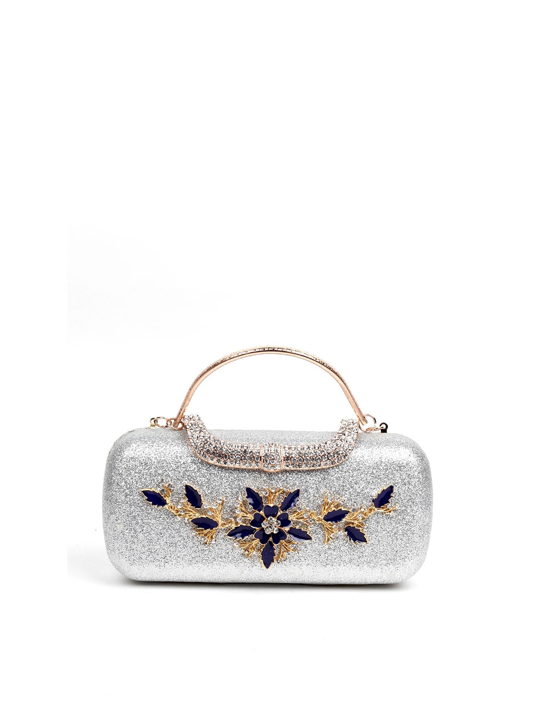 

ODETTE Silver-Toned & Black Embellished Box Clutch