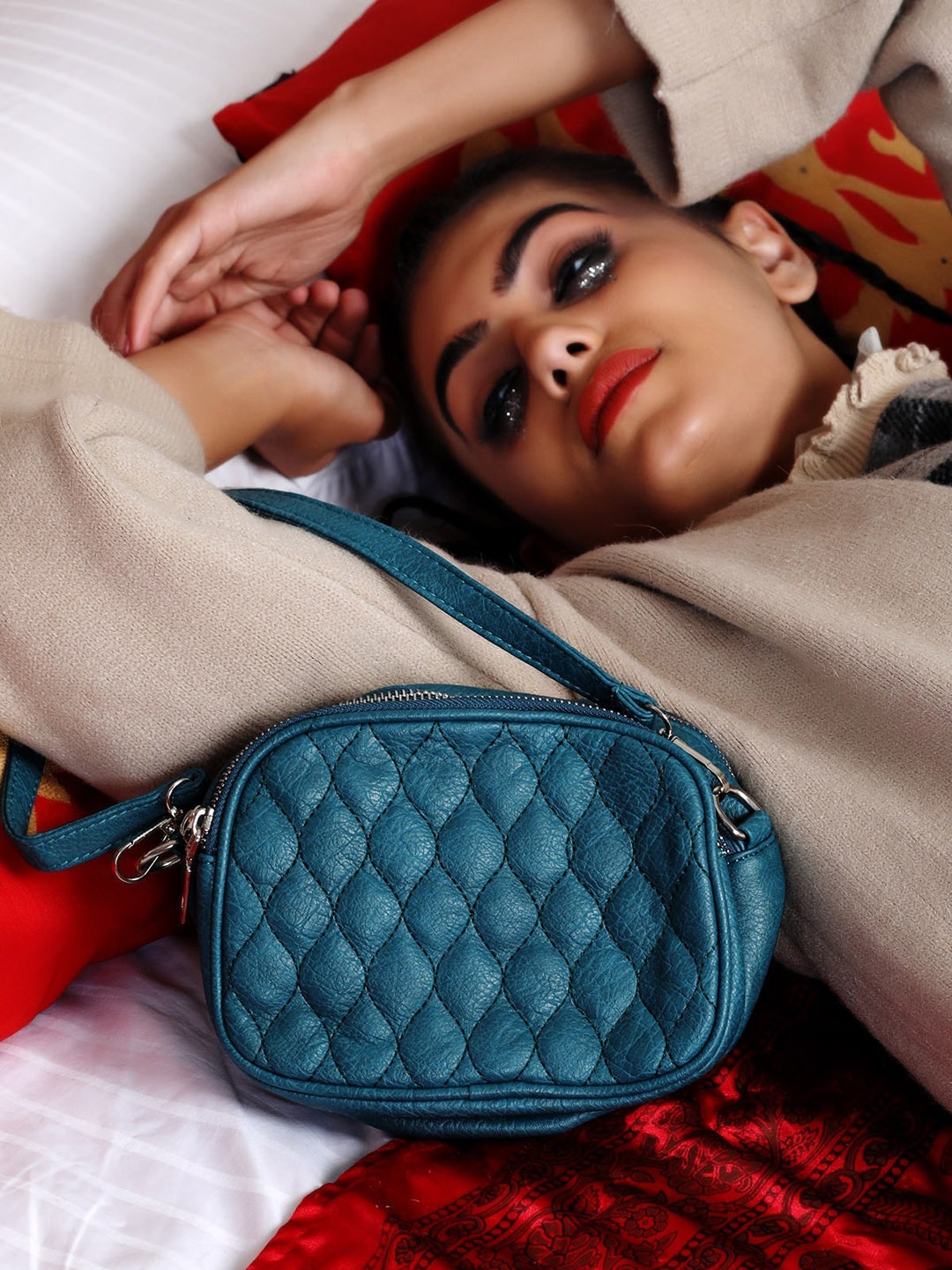 

ODETTE Blue Structured Sling Bag with Quilted