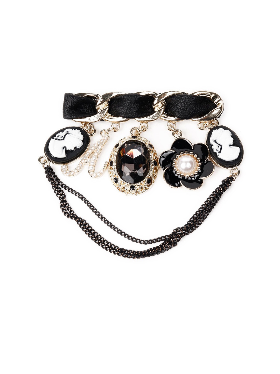 

ODETTE Women Gold-Toned & Black Stone Studded Brooch