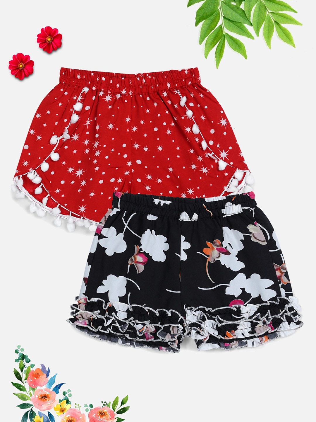 

Cutiekins Pack of 2 Girls Red Floral Printed Shorts
