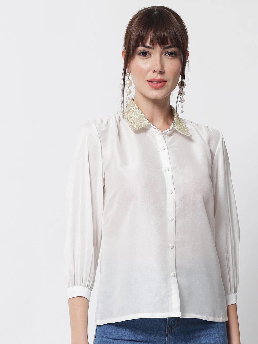

studio rasa Women Off White Solid Shirt Style Top