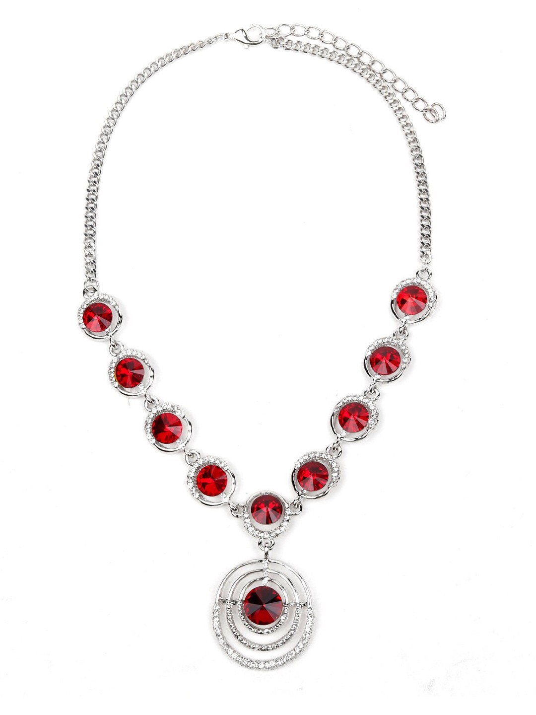 

ODETTE Red & Silver-Toned Studded Necklace