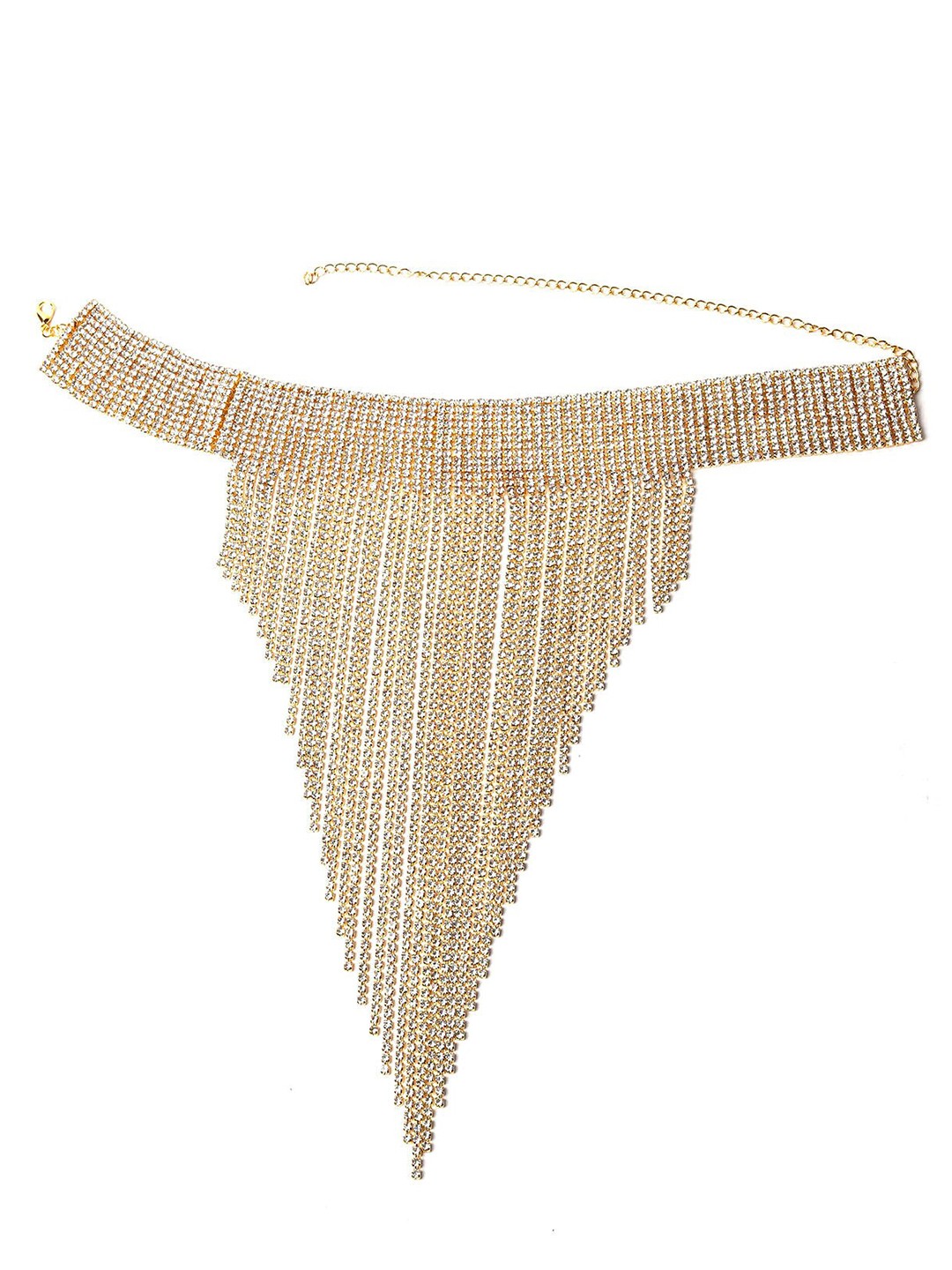 

ODETTE Gold-Toned & White Stone Studded Tasselled Necklace