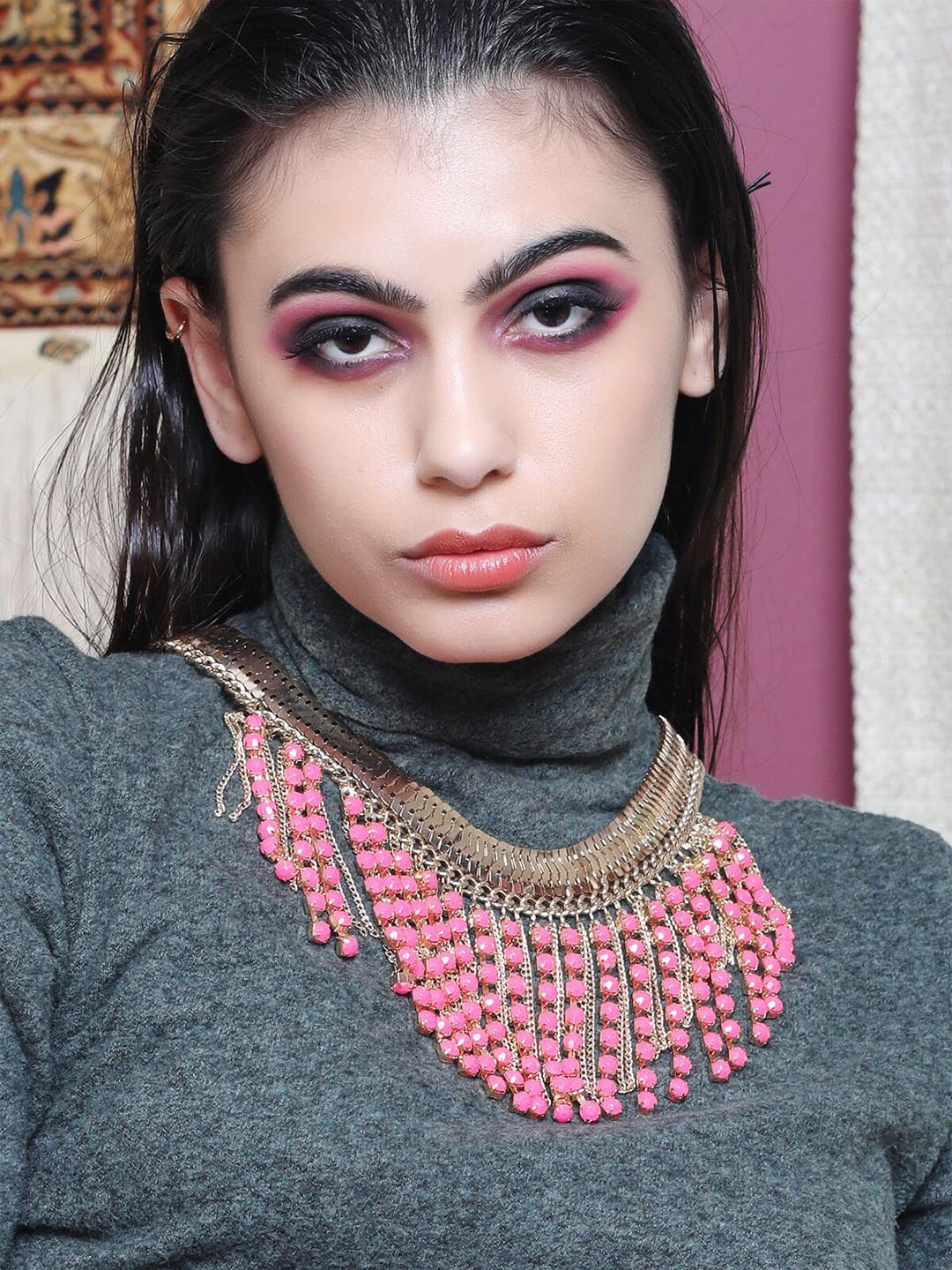 

ODETTE Gold-Toned Pink Metal Necklace