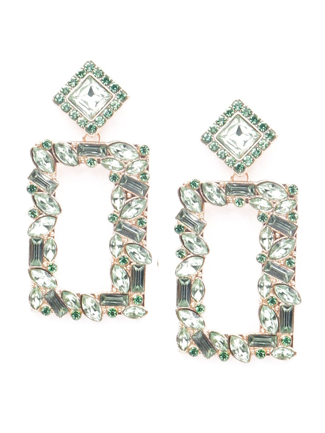 

ODETTE Green Geometric Crystals Drop Earrings