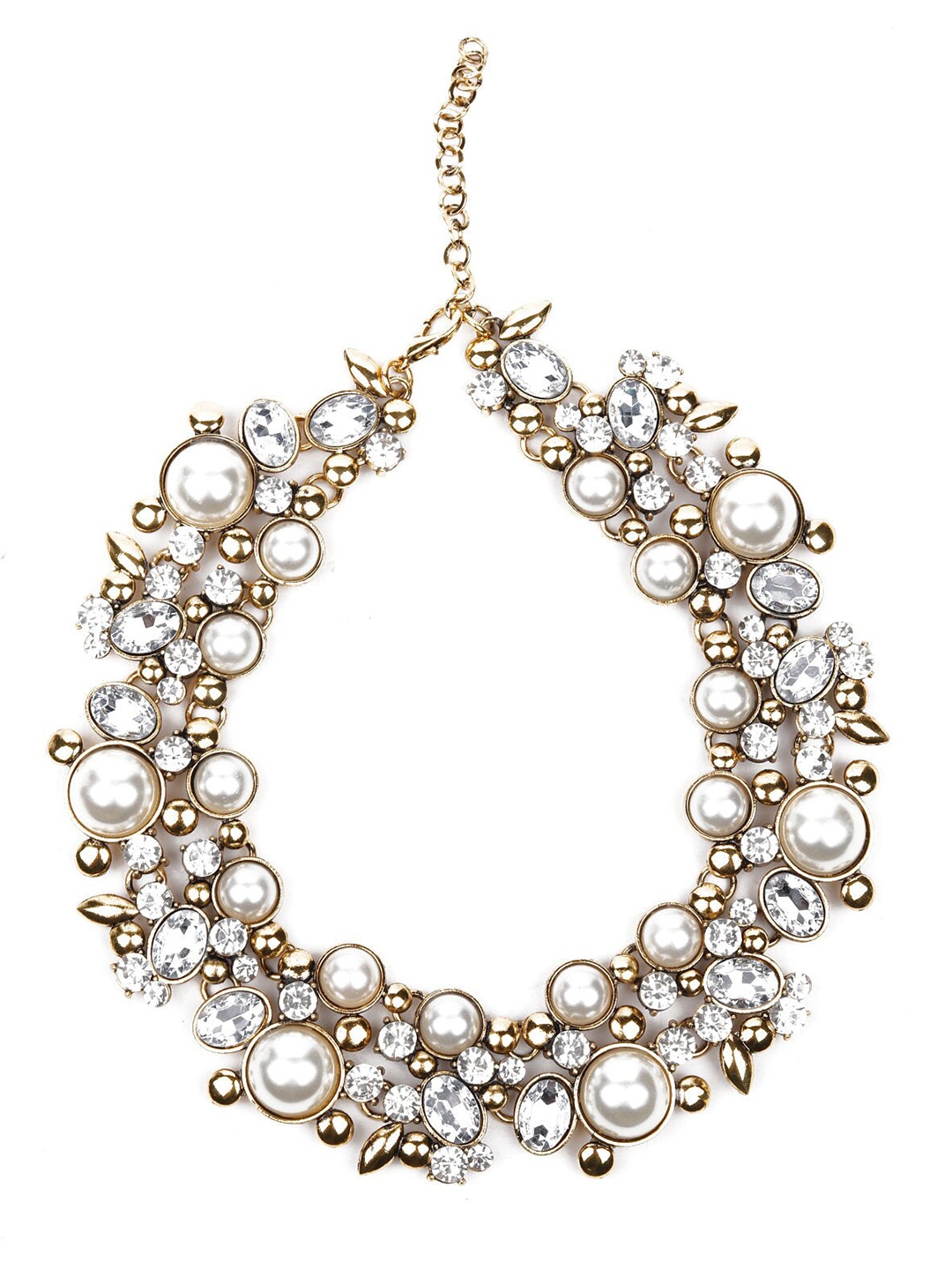 

ODETTE White & Gold-Toned Crystals Studded & Pearl Beaded Choker Necklace