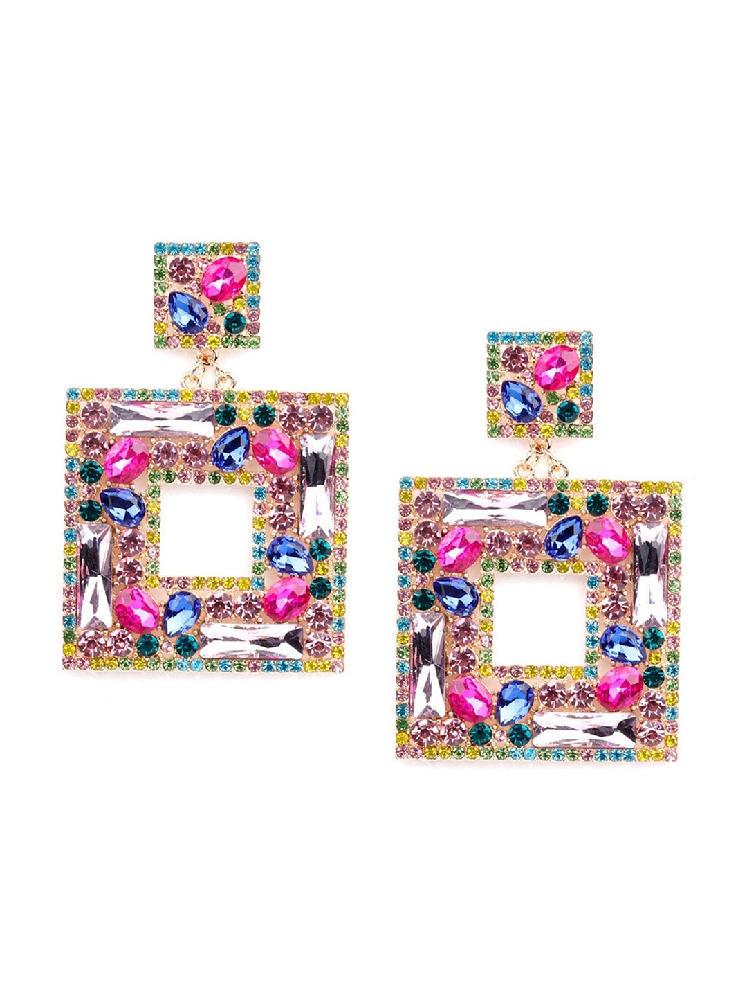 

ODETTE Multicoloured Square Shaped Drop Earrings, Multi