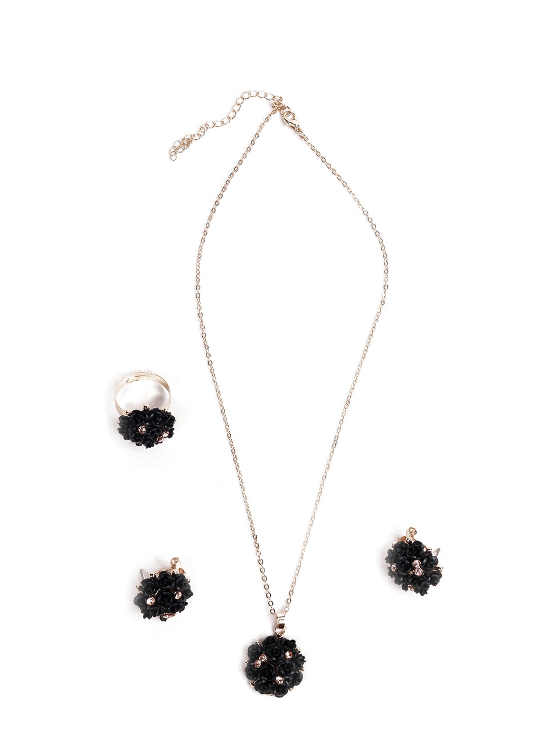 

ODETTE Gold-Toned Black Stone-Studded Jewellery Set