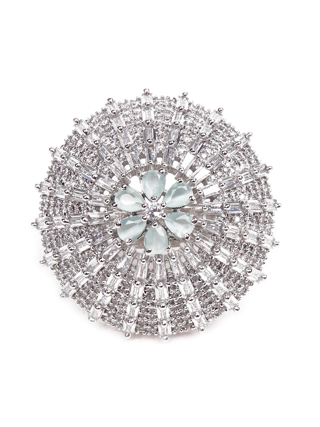 

ODETTE Silver -Toned & White Crystal Studded Ring