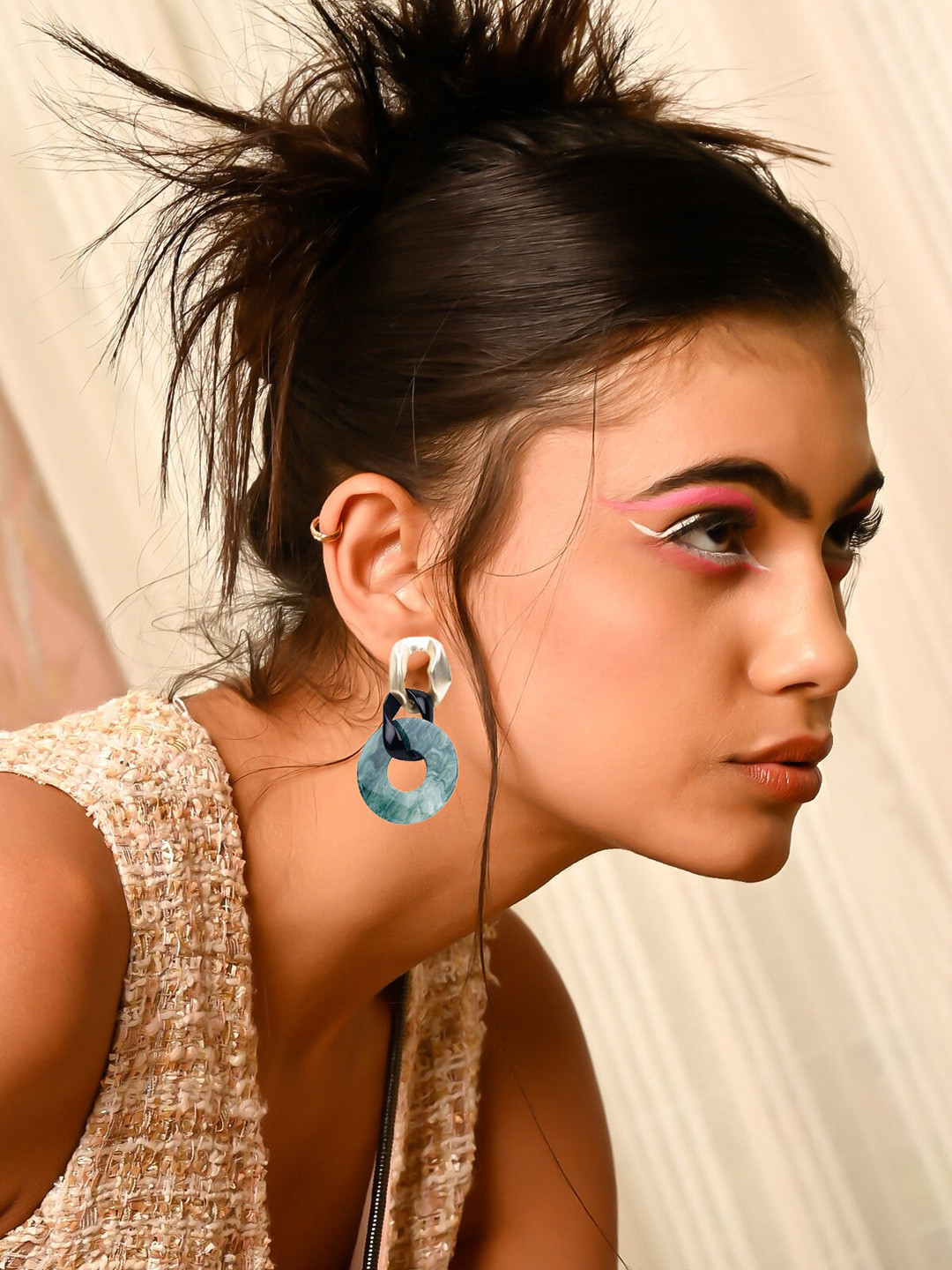 

ODETTE Blue & Black Circular Drop Earrings