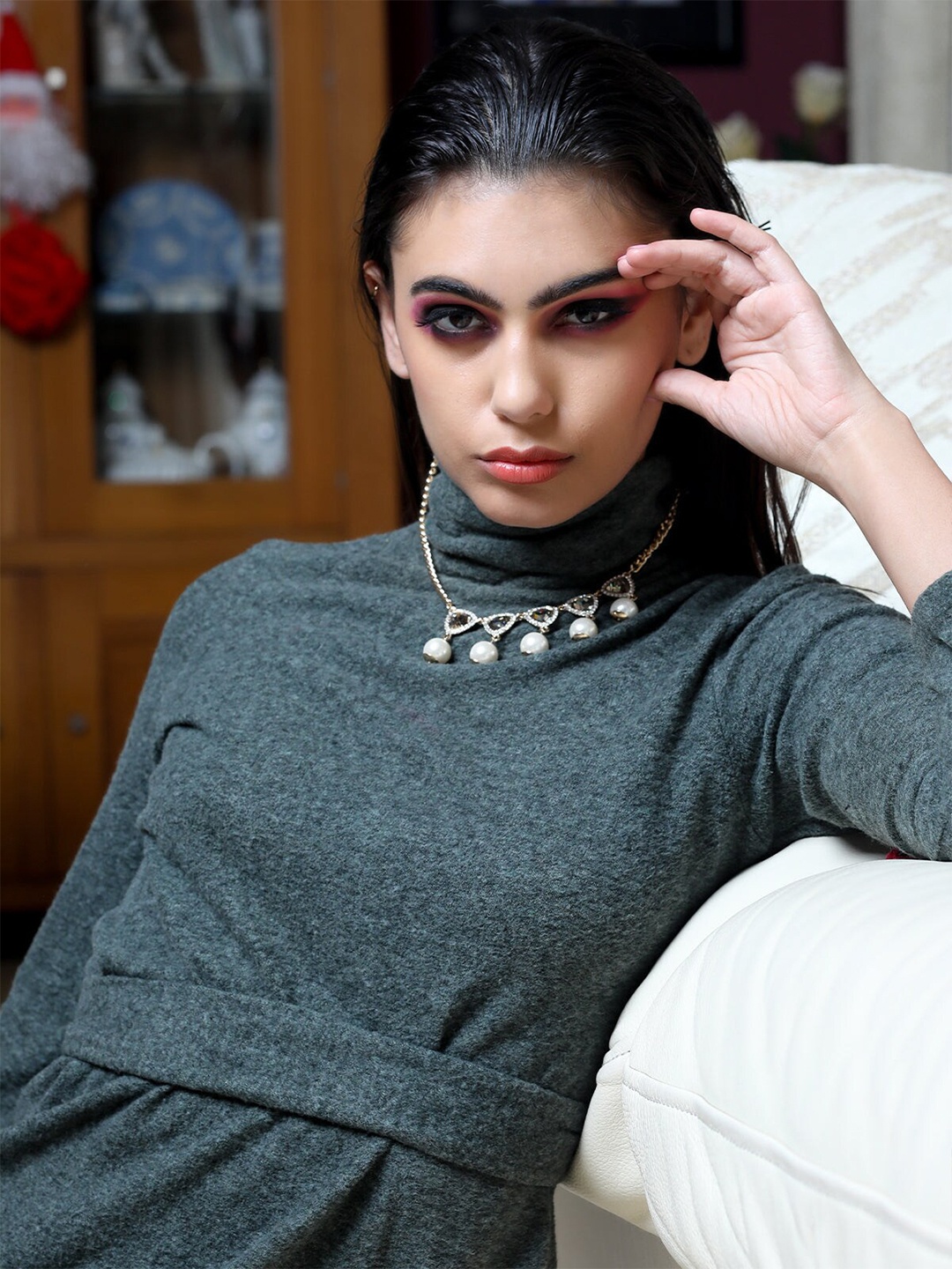 

ODETTE Gold-Toned & White Artificial Stone Studded Necklace