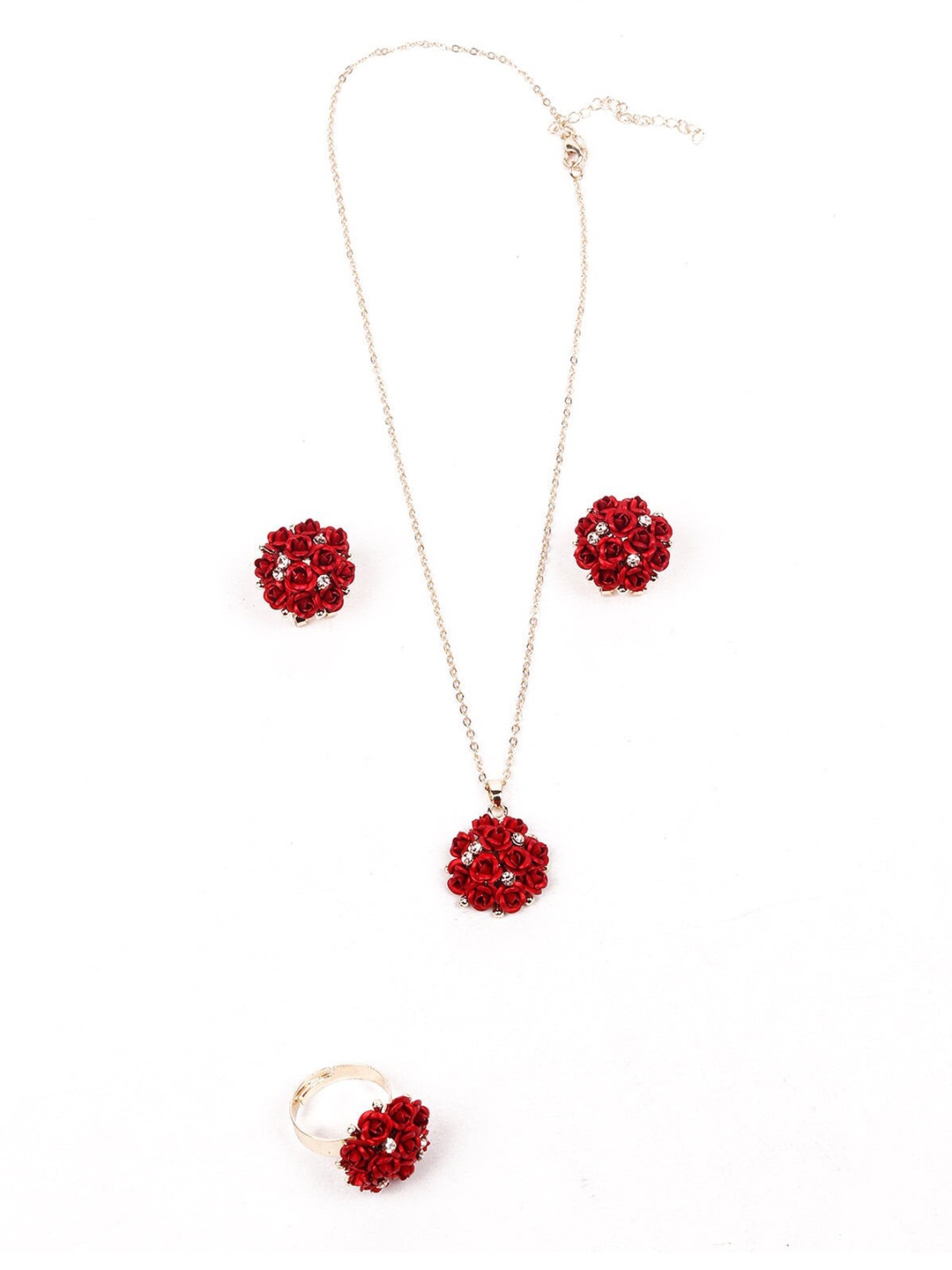 

ODETTE Red Floral Necklace with Earring & Ring