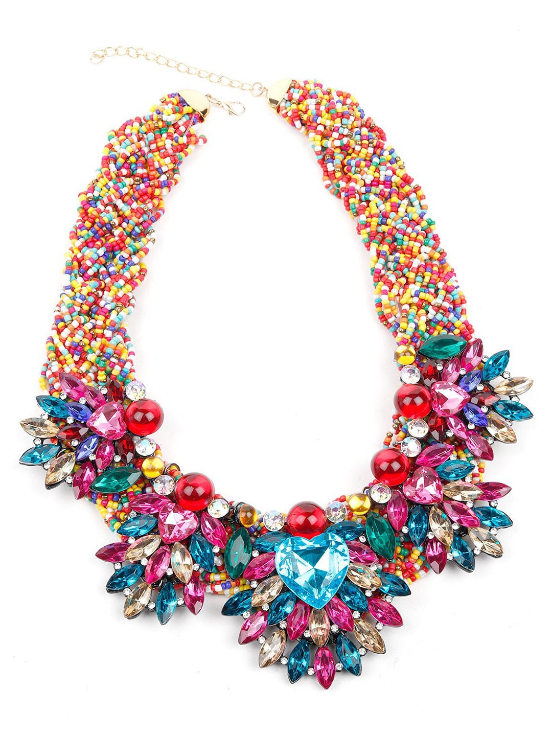 

ODETTE Red & Blue Stones-Studded Necklace
