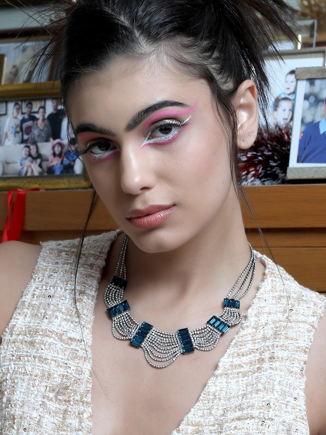 

ODETTE Blue & Silver-Toned Layered Necklace