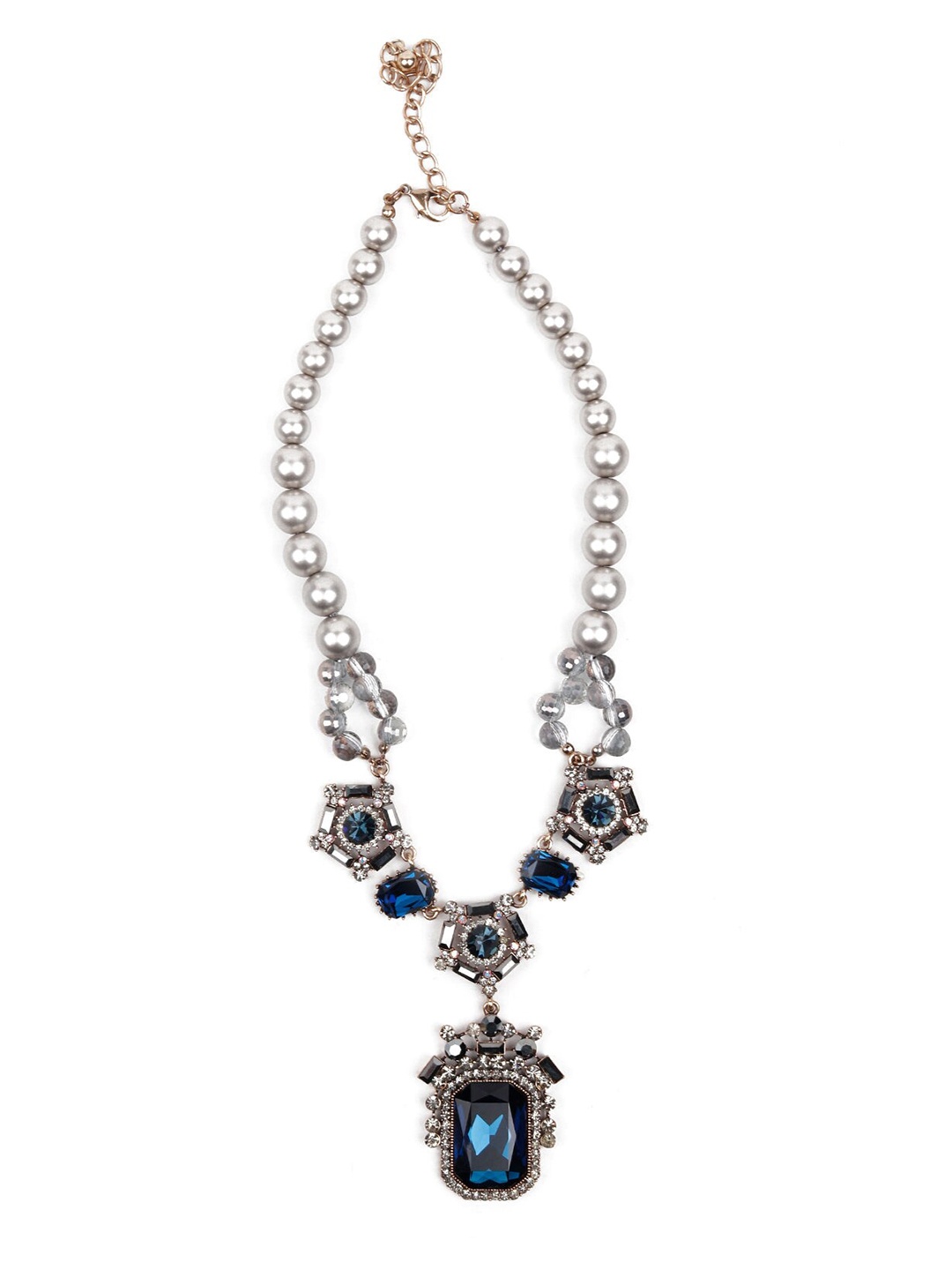 

ODETTE Silver-Toned & Green Studded Necklace