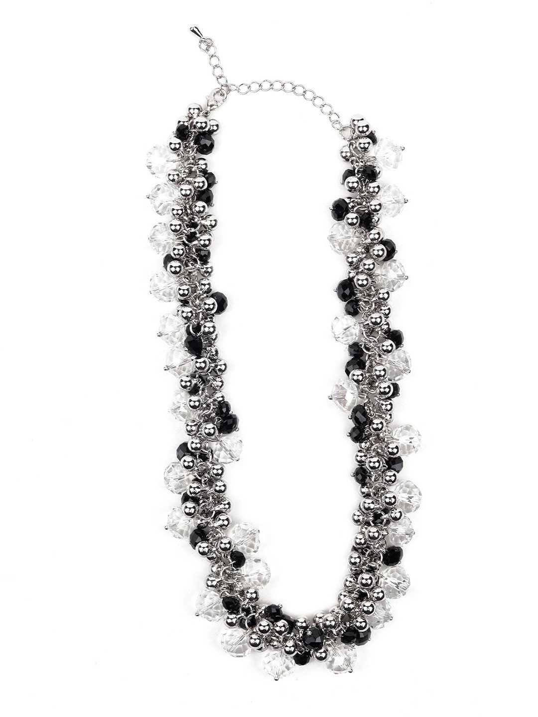 

ODETTE Silver-Toned & Black Beaded Necklace