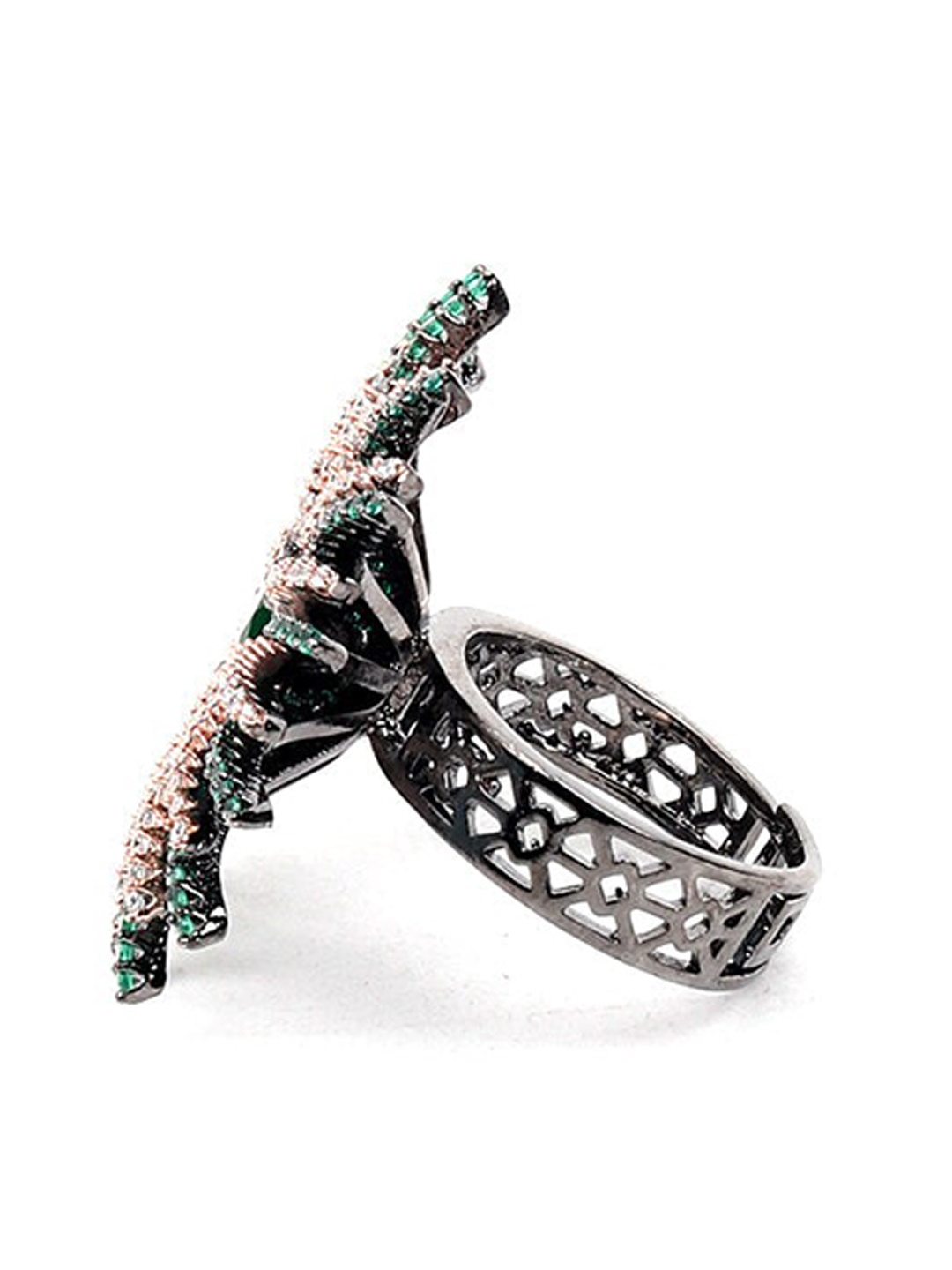 

ODETTE Women Silver Plated White & Green Stone Studded Ring