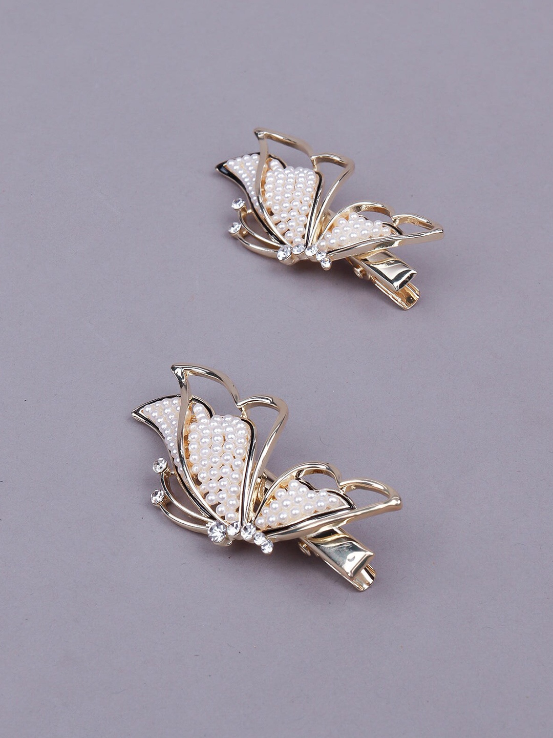 

ODETTE Women Gold-Toned Set of 2 Embellished Alligator Hair Clip